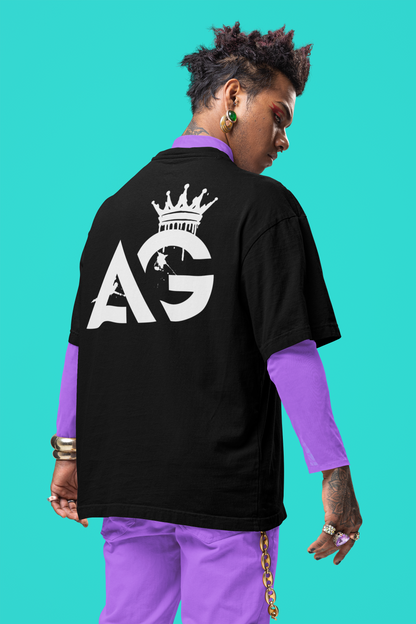 Aggressive AG T-Shirt for Black Pride Streetwear Style on Black Oversize Deep Drop Shoulder Tee - 190 GSM