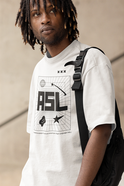 ASL Graphic Tee Streetwear Y2K Inspired Disability Pride T-Shirt Oversize Deep Drop Shoulder Tee - 190 GSM