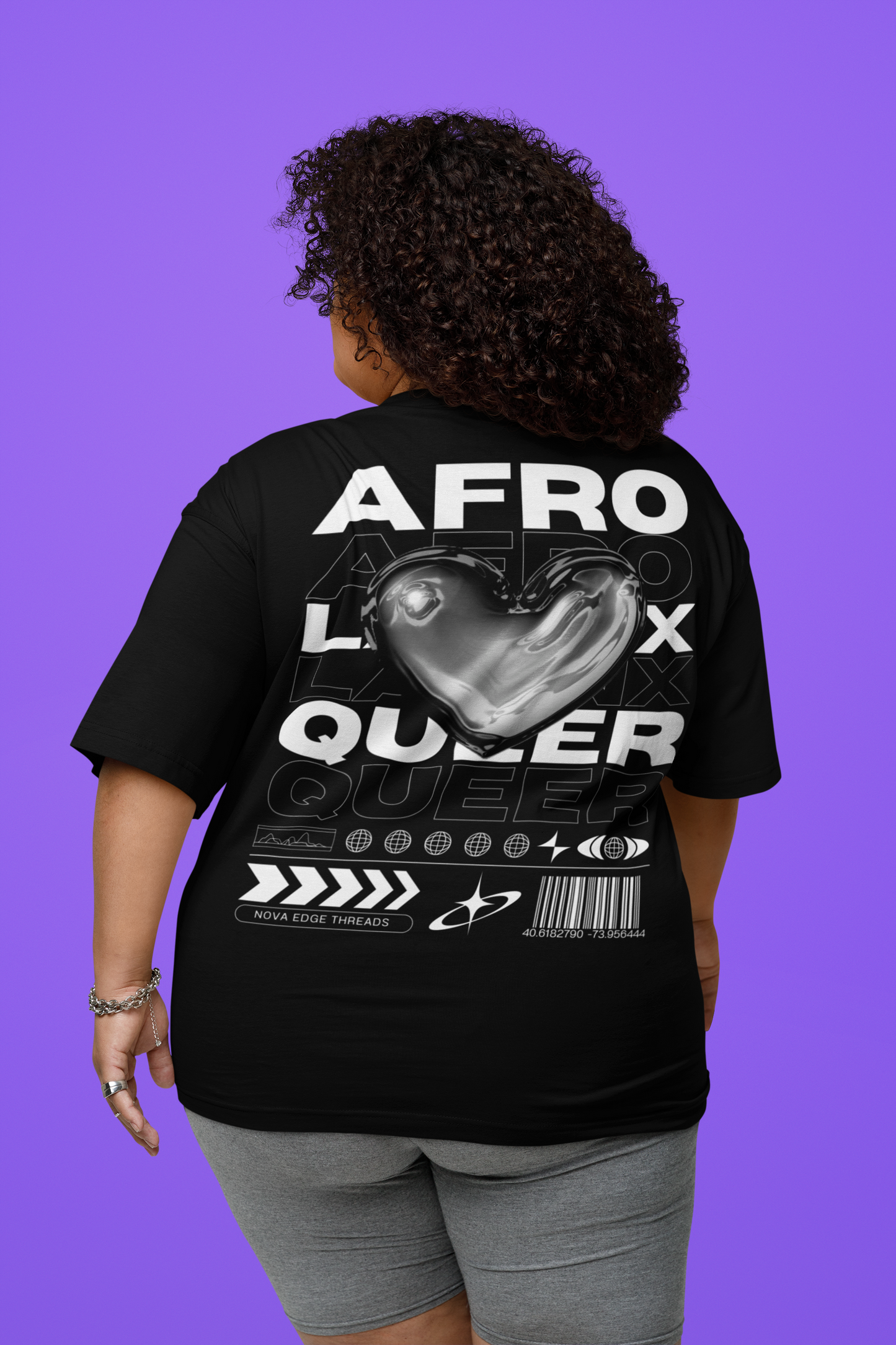 Afro-Latinx Queer Pride Graphic Tee Intersectional Pride Gear on Black Acid Wash Oversize T-Shirt - 250 GSM