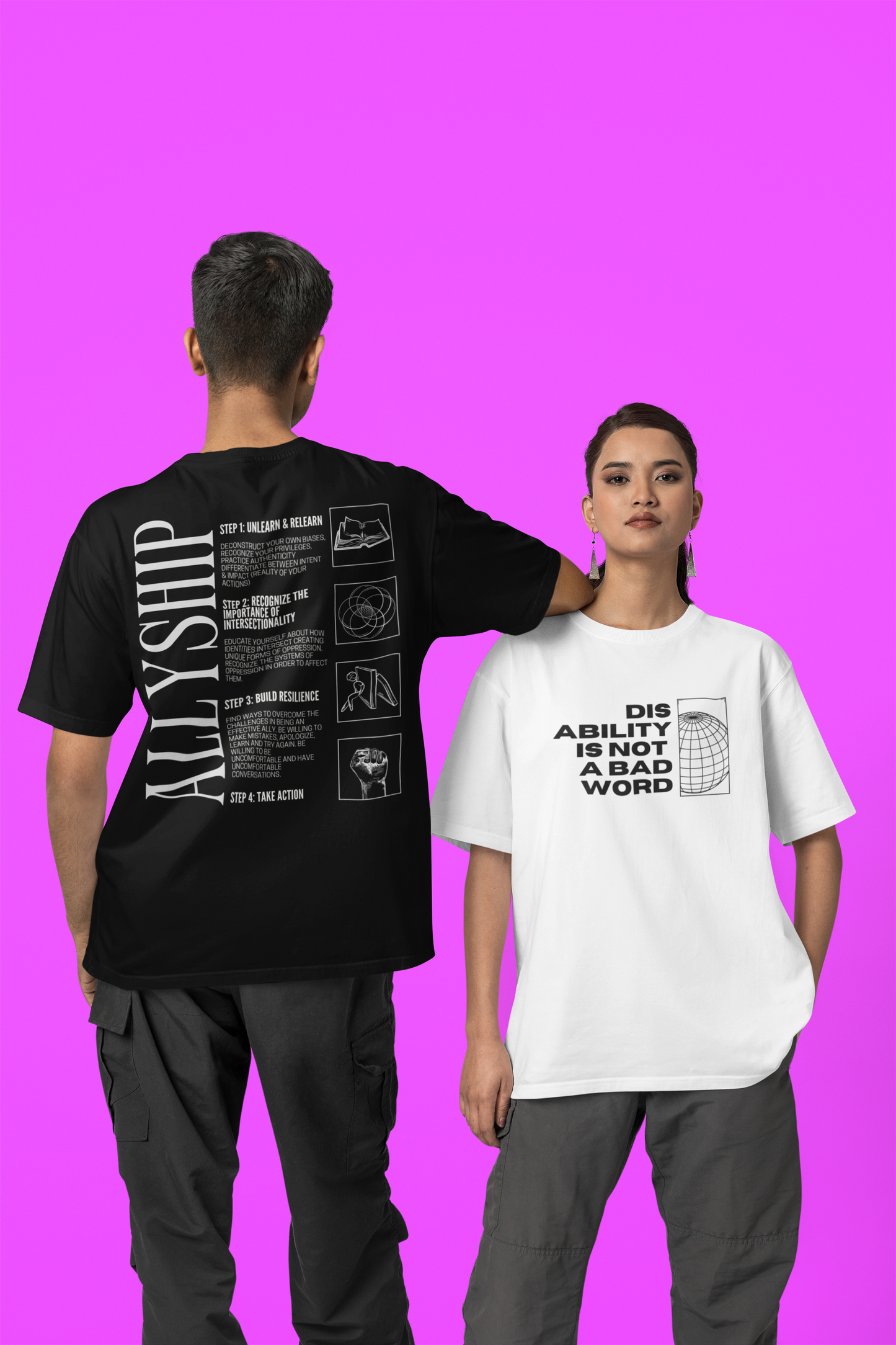 Allyship Graphic Tee Streetwear Inspired Steps in Allyship on Black Oversize Deep Drop Shoulder Tee - 190 GSM