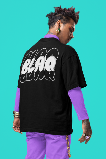 BlaQ Bubble Letter Graphic Intersectional Black Pride T-Shirt Oversize Deep Drop Shoulder Tee - 190 GSM