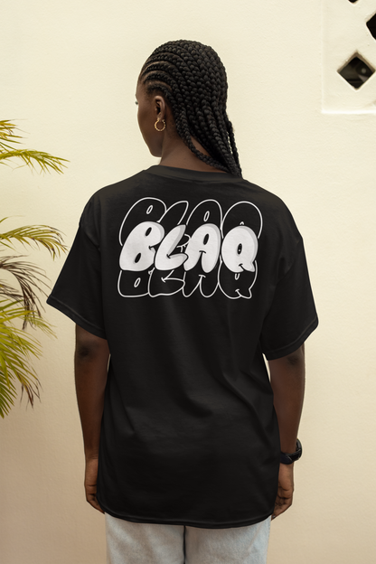 BlaQ Bubble Letter Graphic Intersectional Black Pride T-Shirt Oversize Deep Drop Shoulder Tee - 190 GSM