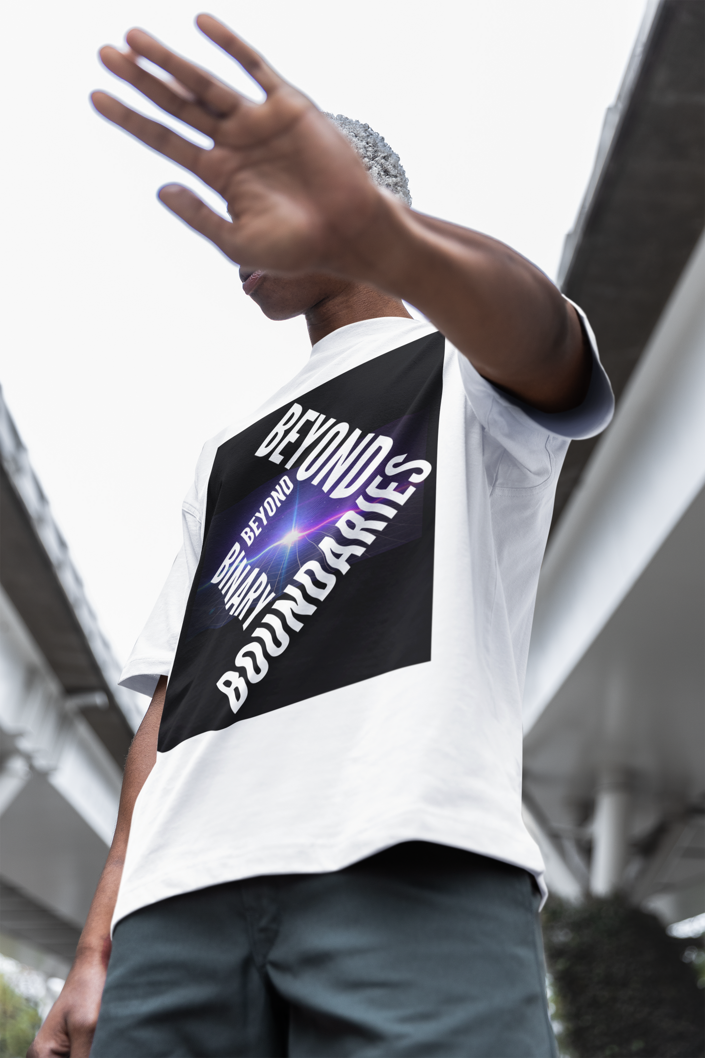 Beyond Binary Beyond Boundaries Graphic Tee Neon Futures Genderqueer Pride Oversize Deep Drop Shoulder Tee - 190 GSM