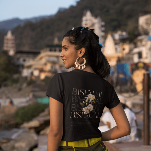 Bisexual+ Pride Shirt Black with Vintage Flower Design Subtle but Proud. Relaxed Fit T-shirt Relaxed Fit T-Shirt