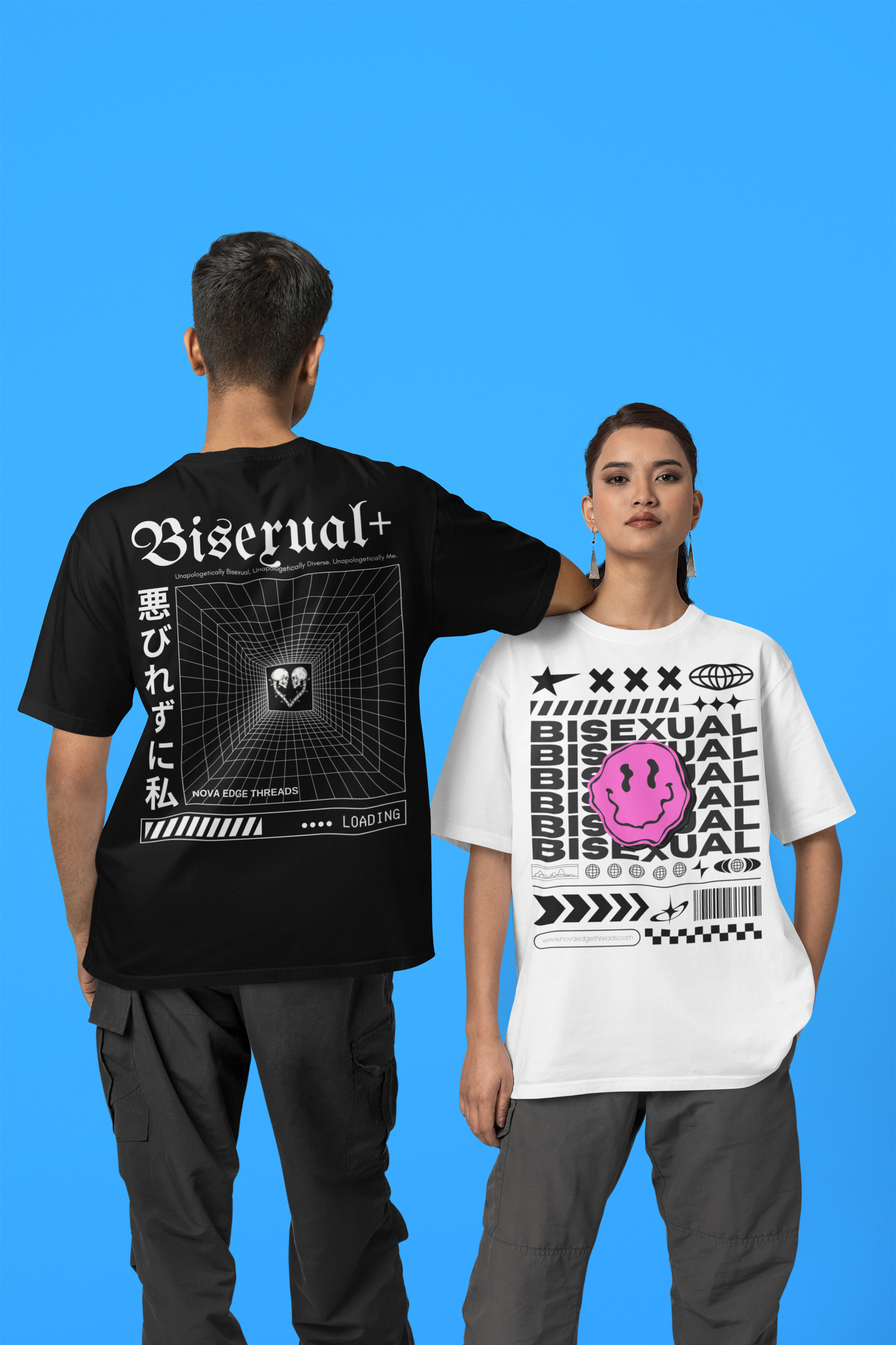 Unapologetically Bisexual Graphic Tee Pride Gear Japanese Streetwear Black Oversize Deep Drop Shoulder Tee - 190 GSM