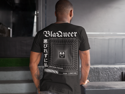 BlaQueer Graphic Tee Japanese Streetwear Style Black Pride Gear Oversize Deep Drop Shoulder Tee - 190 GSM