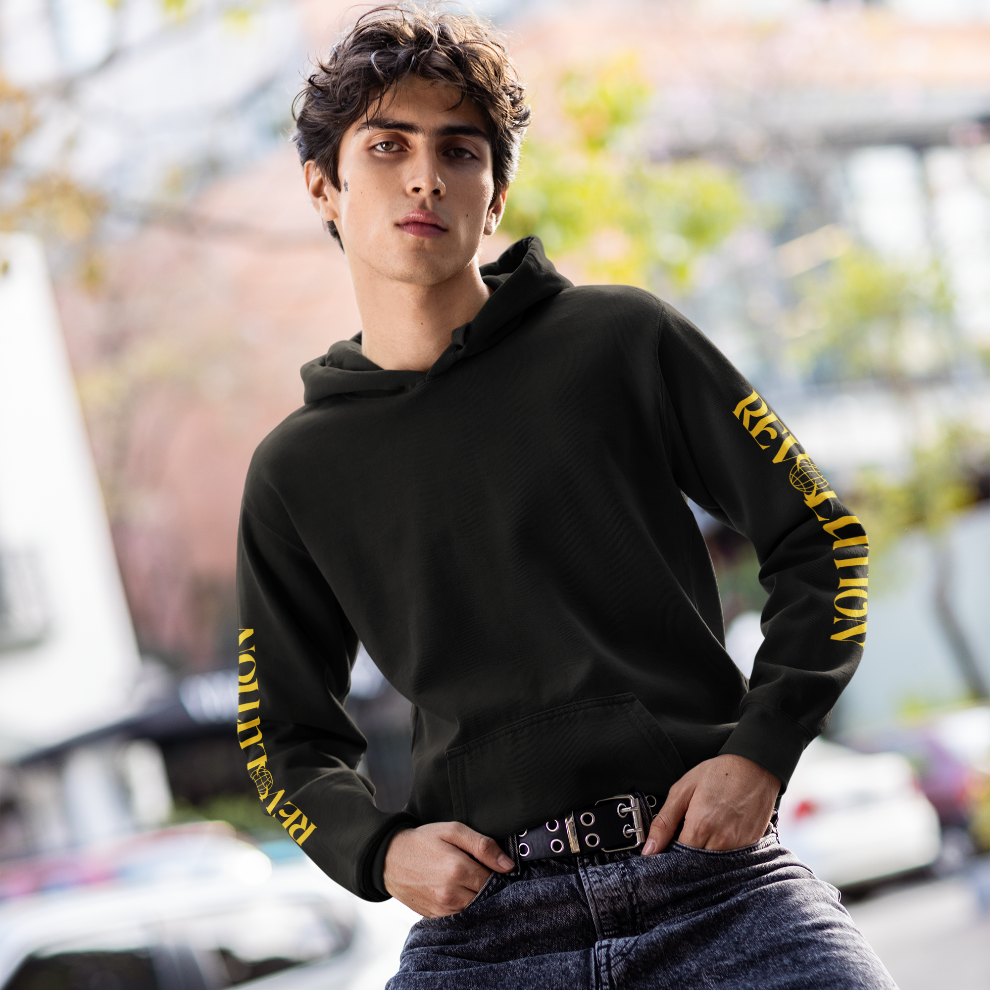 Revolution Black and Yellow Sleeve Designs Eco Raglan Hoodie Eco Raglan Hoodie