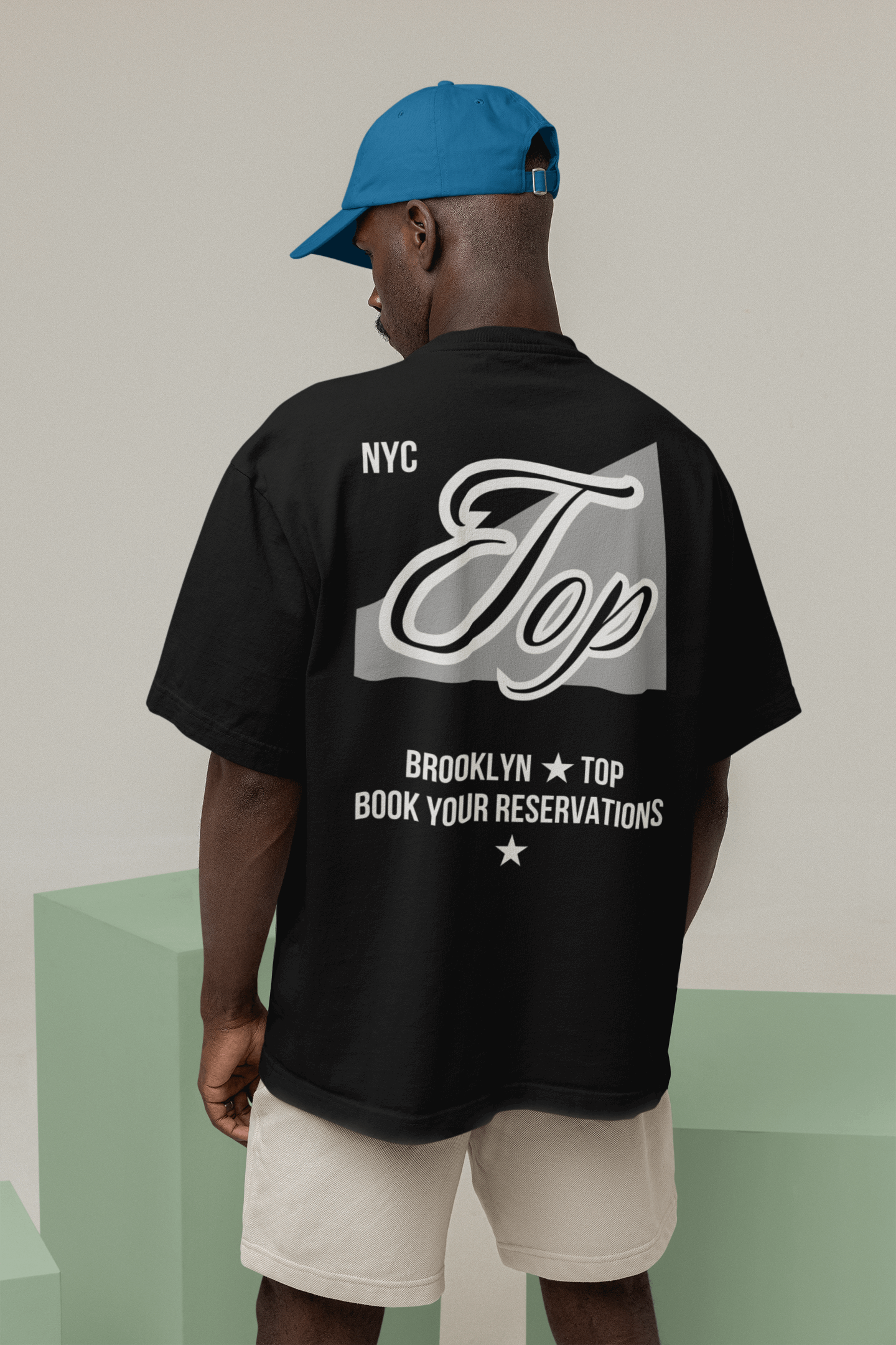 NYC Top Gay Pride Brooklyn Trans Pride on back of Black Oversize Tee Oversize Deep Drop Shoulder Tee - 190 GSM