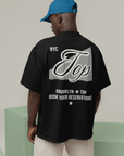 NYC Top Gay Pride Brooklyn Trans Pride on back of Black Oversize Tee Oversize Deep Drop Shoulder Tee - 190 GSM