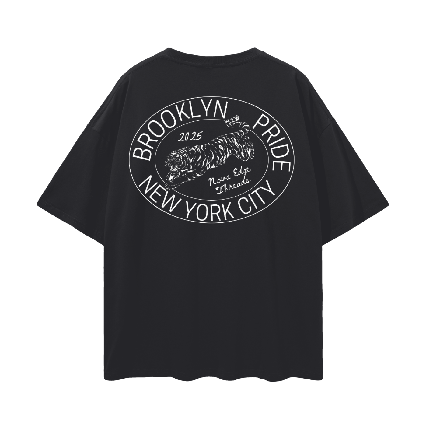 Brooklyn Pride 2025 Nova Edge Threads Back of Black Oversize Deep Drop Shoulder Tee Oversize Deep Drop Shoulder Tee - 190 GSM