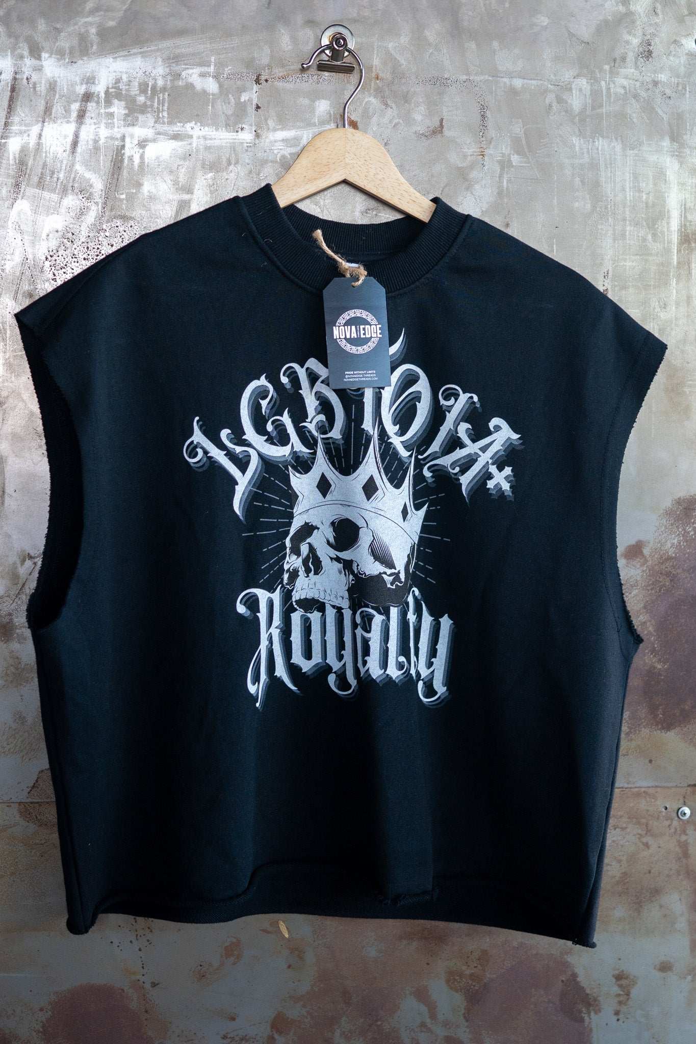 LGBTQIA+ Royalty Skull with a Crown on front of Black French Terry Boxy Pride Tank Top French Terry Boxy Tank Top