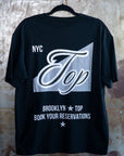 NYC Top Gay Pride Brooklyn Trans Pride on back of Black Oversize Tee Oversize Deep Drop Shoulder Tee - 190 GSM