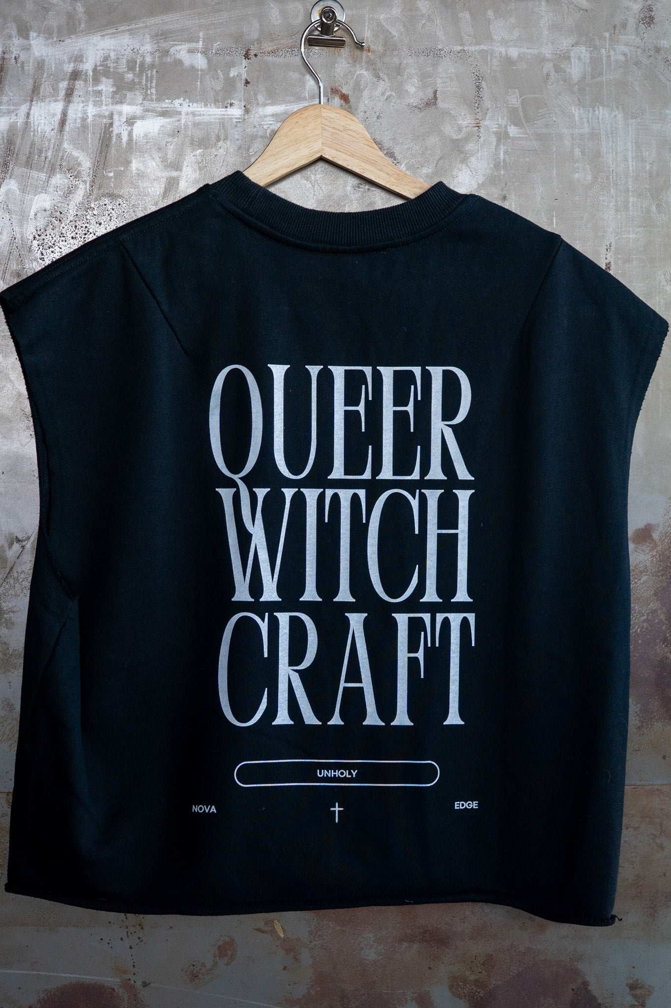 Queer Witchcraft Unholy Lesbian Pride on back of Black French Terry Boxy Tank Top French Terry Boxy Tank Top