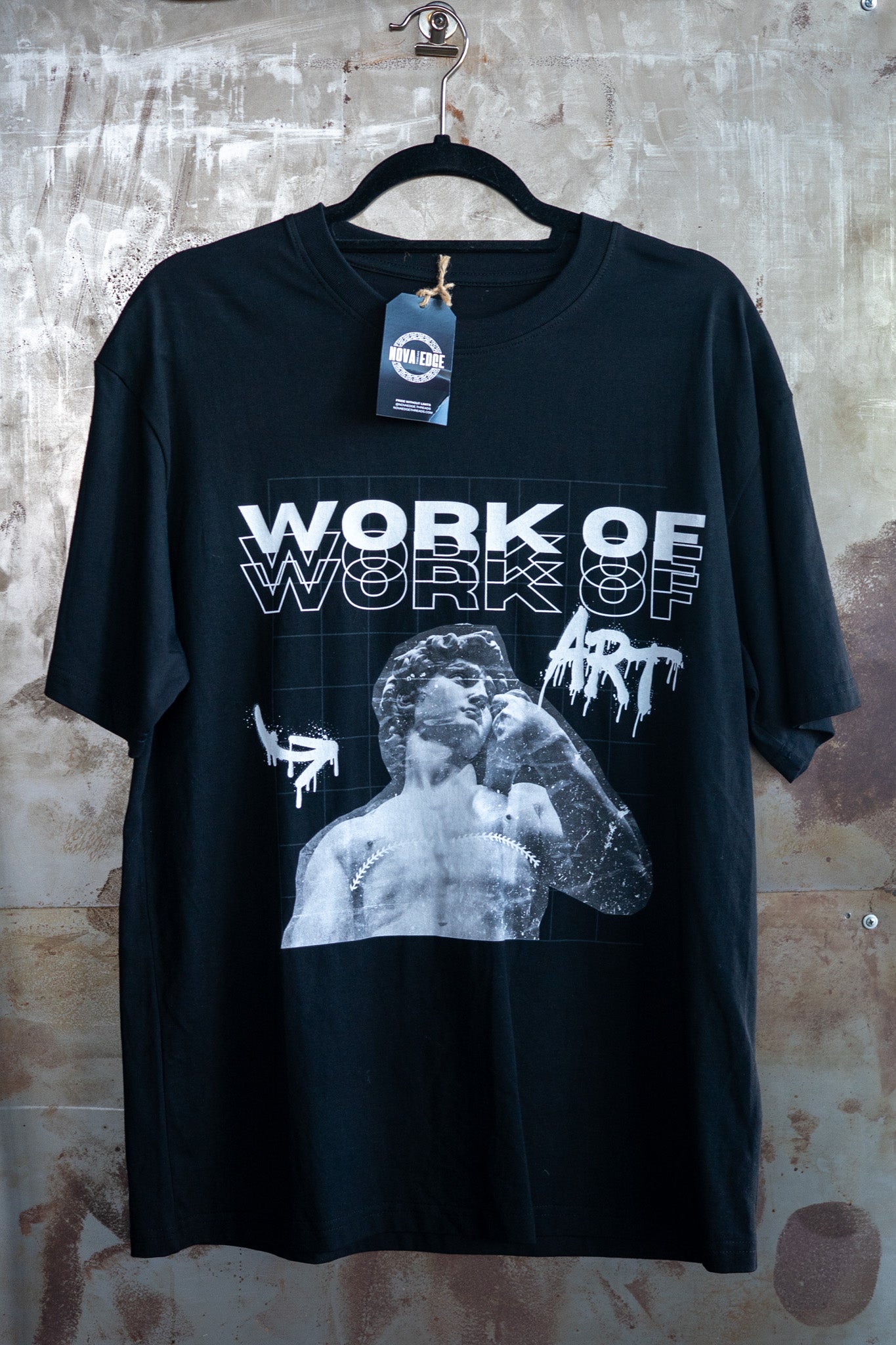 Work of Art Statue with Top Surgery Scars Trans Pride Shirt Black Oversize Tee Oversize Deep Drop Shoulder Tee - 190 GSM