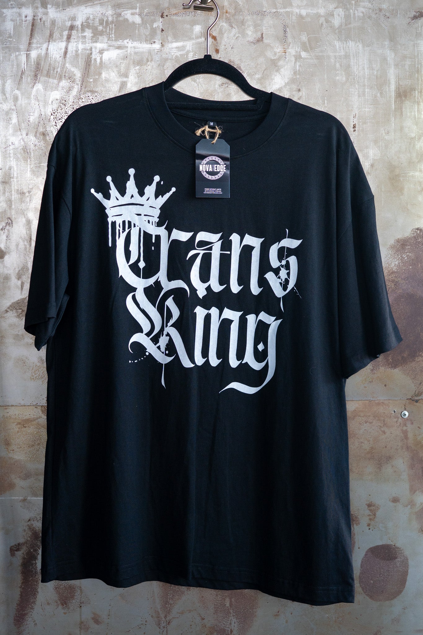Trans King Graphic Tee with Crown and Spray Paint Drips on Black Oversize Deep Drop Shoulder Tee Oversize Deep Drop Shoulder Tee - 190 GSM