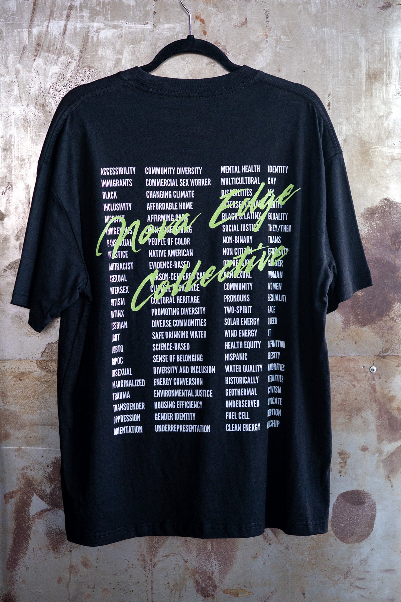 Nova Edge Collective over List of Banned Words in Protest back of Black Oversize Deep Drop Shoulder Tee Oversize Deep Drop Shoulder Tee - 190 GSM