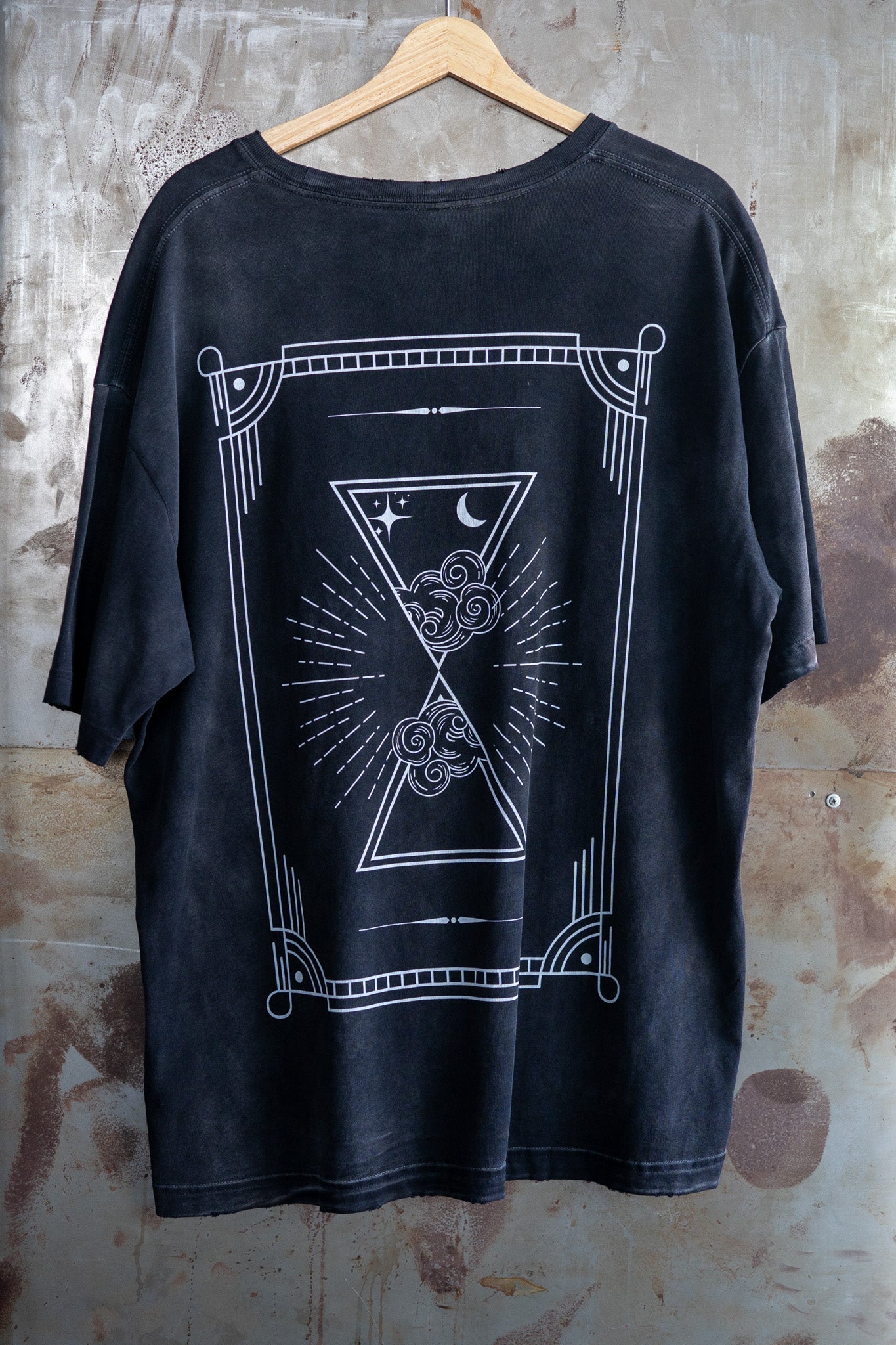 Tarot Card Inspired Celestial Design on Black Oversize Deep Drop Shoulder Tee Oversize Deep Drop Shoulder Tee - 190 GSM