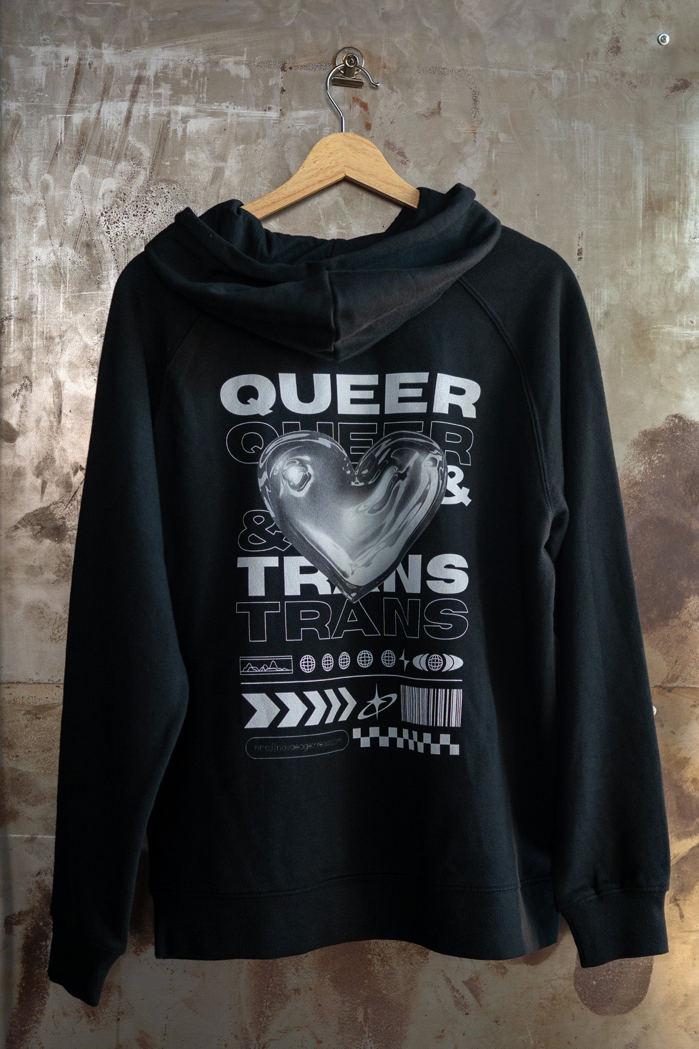 Queer & Trans Pride Sweatshirt Chrome Heart Black Eco raglan hoodie Eco Raglan Hoodie