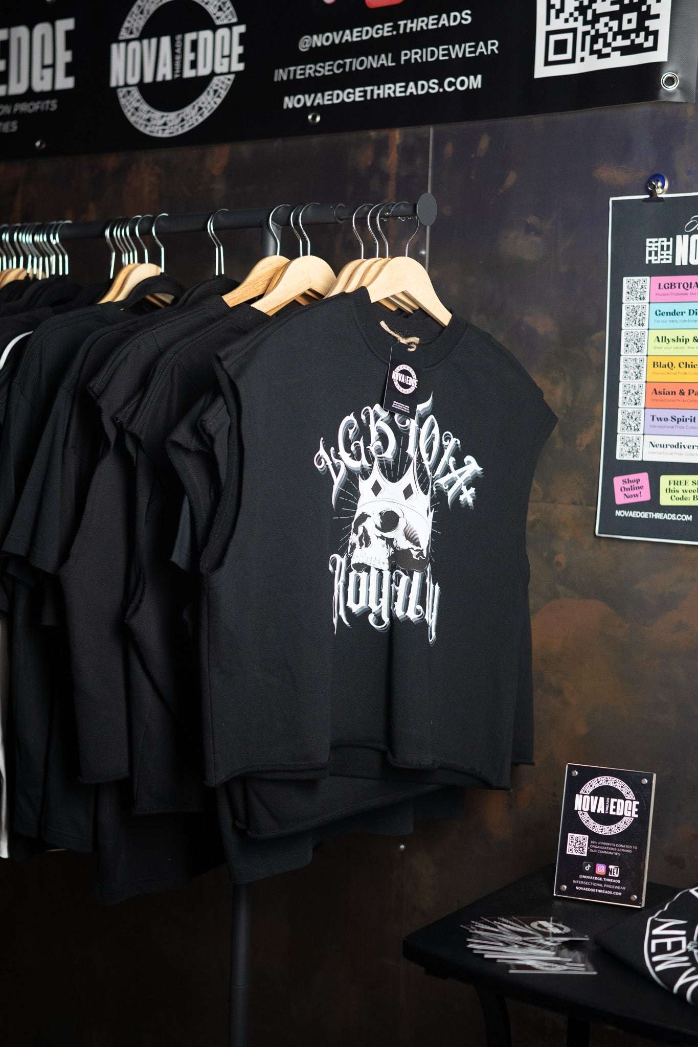 LGBTQIA+ Royalty Skull with a Crown on front of Black French Terry Boxy Pride Tank Top French Terry Boxy Tank Top