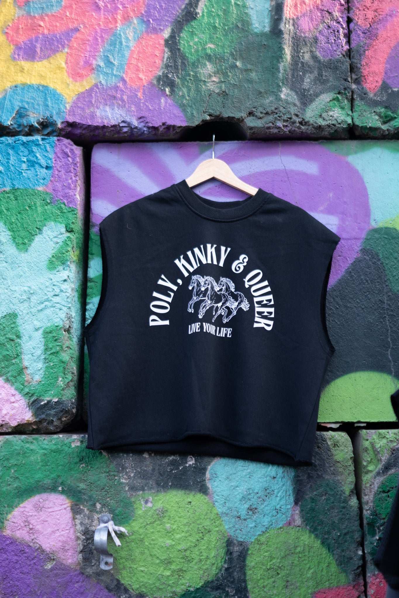 Poly Kinky and Queer Pride Live your Life Black French Terry Boxy Tank Top French Terry Boxy Tank Top