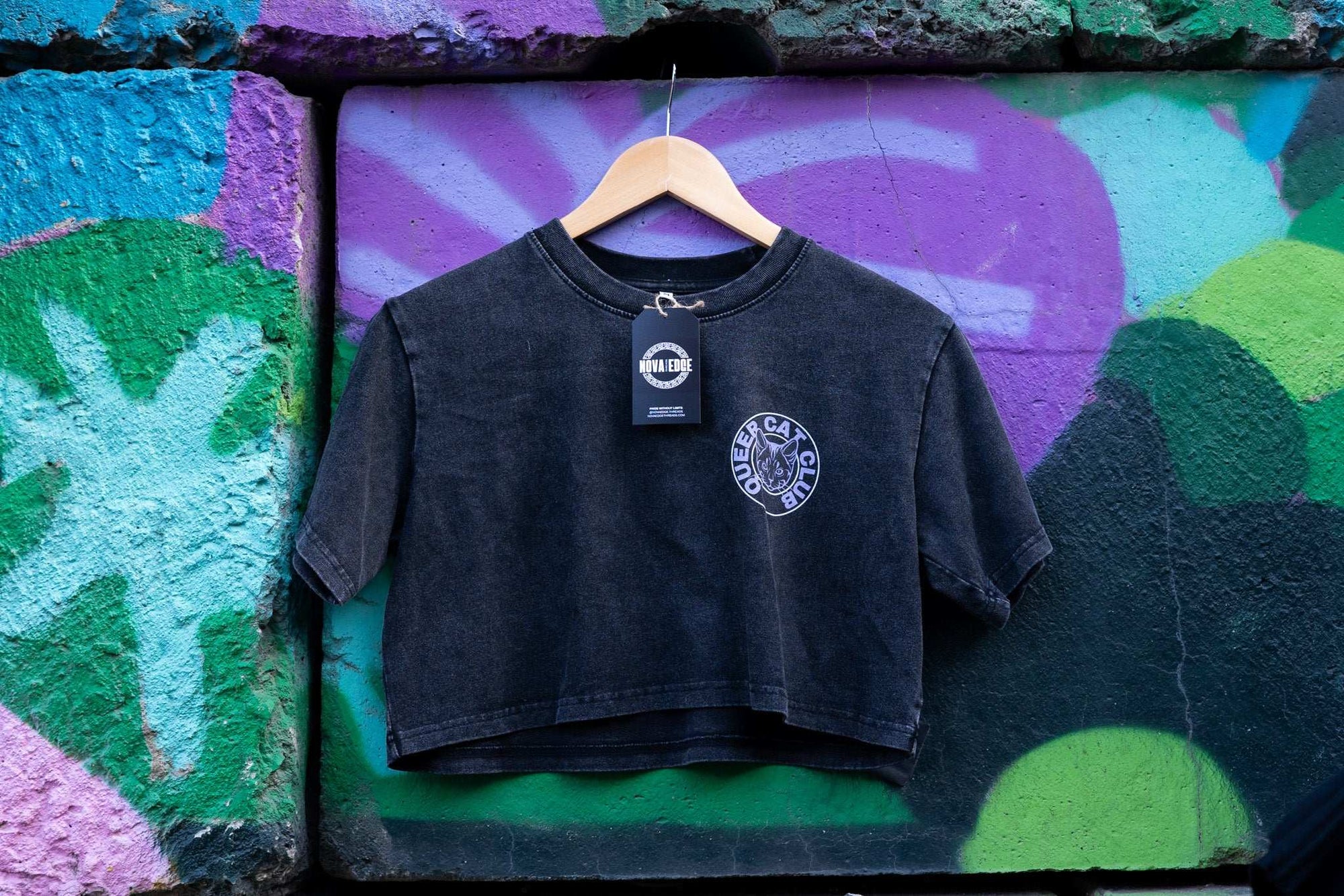 Queer Cat Club Queer Pride Lavender Text on Snow Washed Crop Top Snow Washed Crop Top