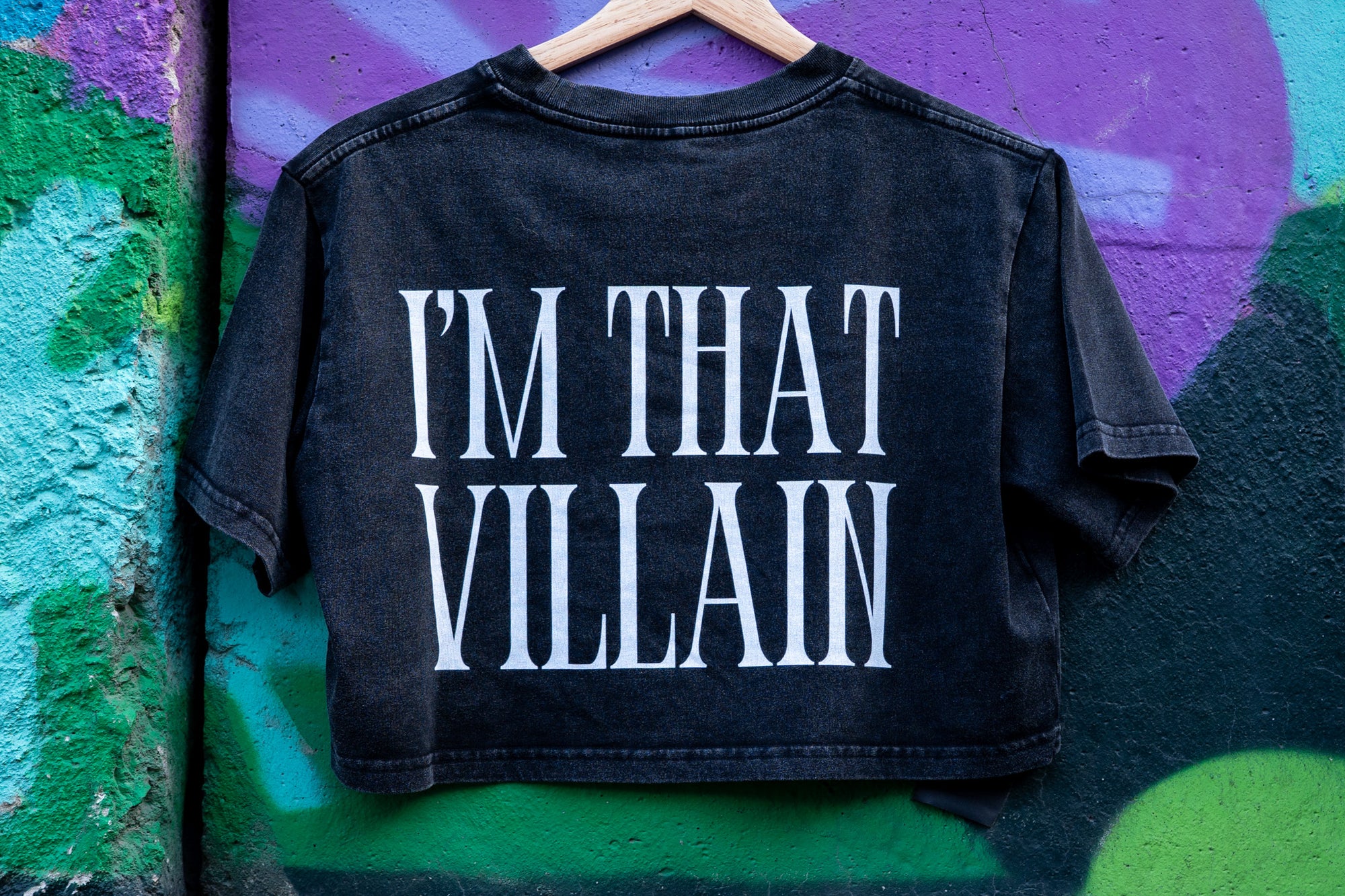 I&#39;m That Villain Minimal Front Design Queer, Trans &amp; Disability Pride Snow Washed Crop Top