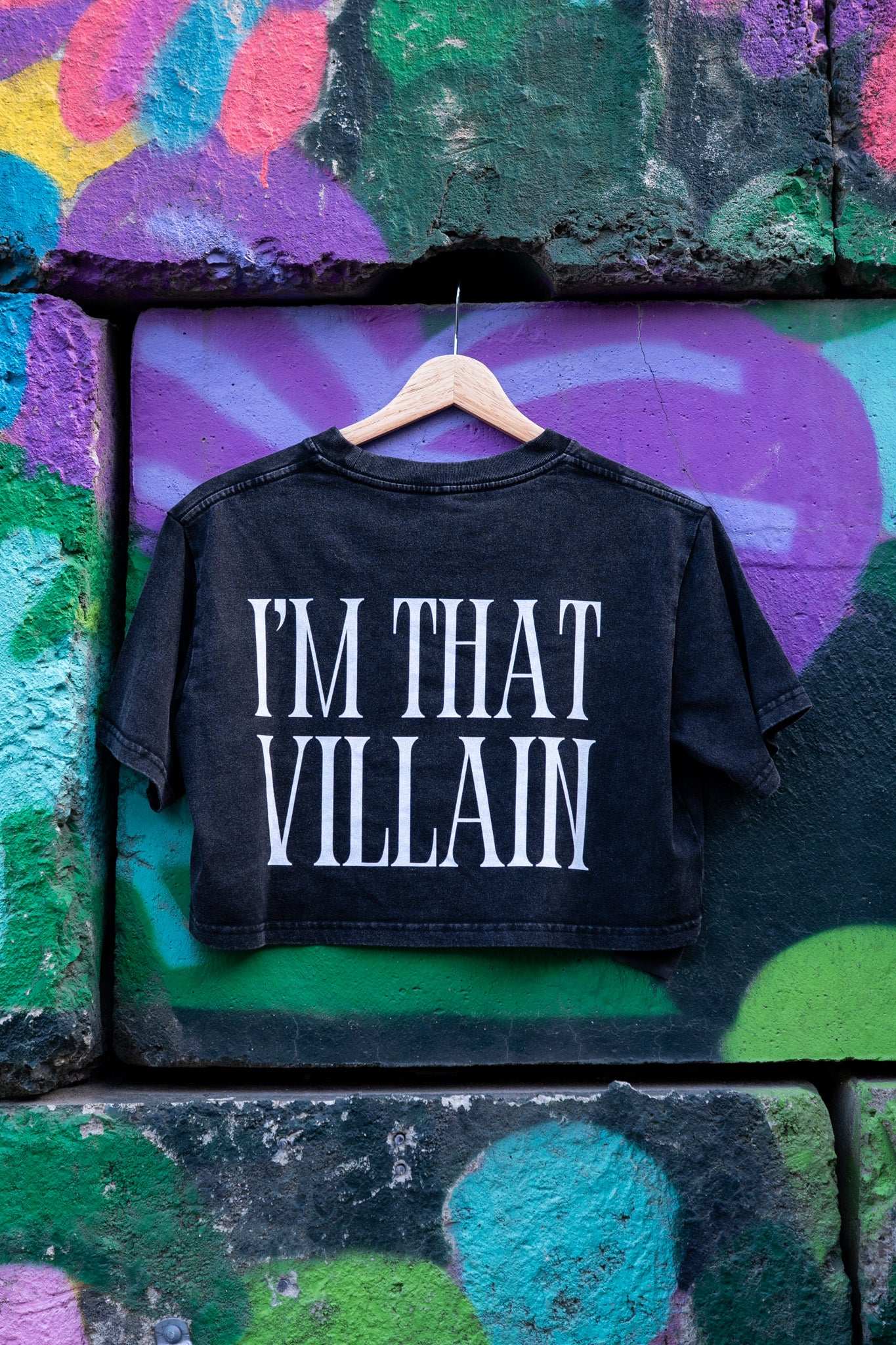 I'm That Villain Queer & Trans Pride on Back of Snow Washed Crop Top Snow Washed Crop Top