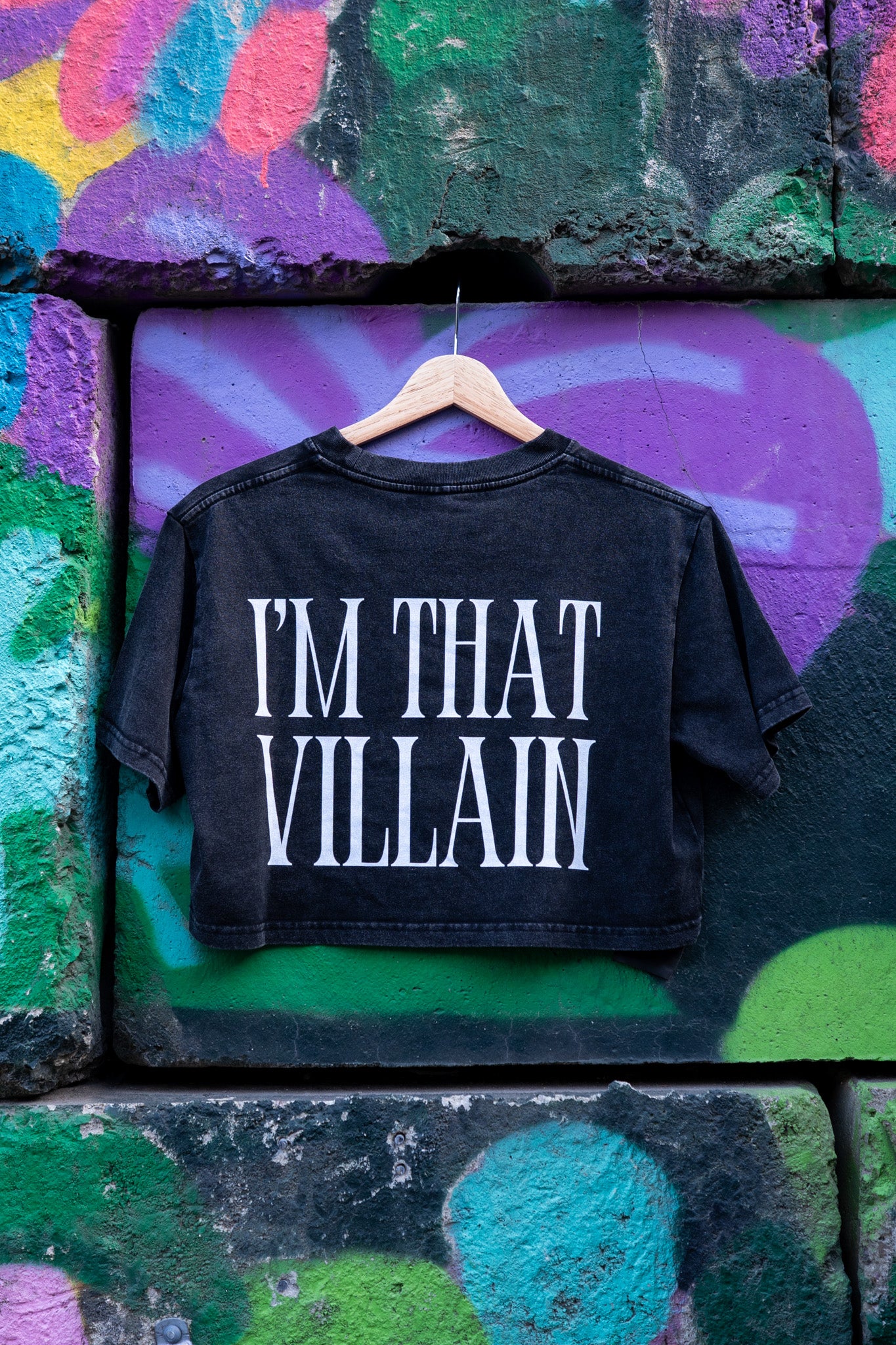 I&#39;m That Villain Minimal Front Design Queer, Trans &amp; Disability Pride Snow Washed Crop Top
