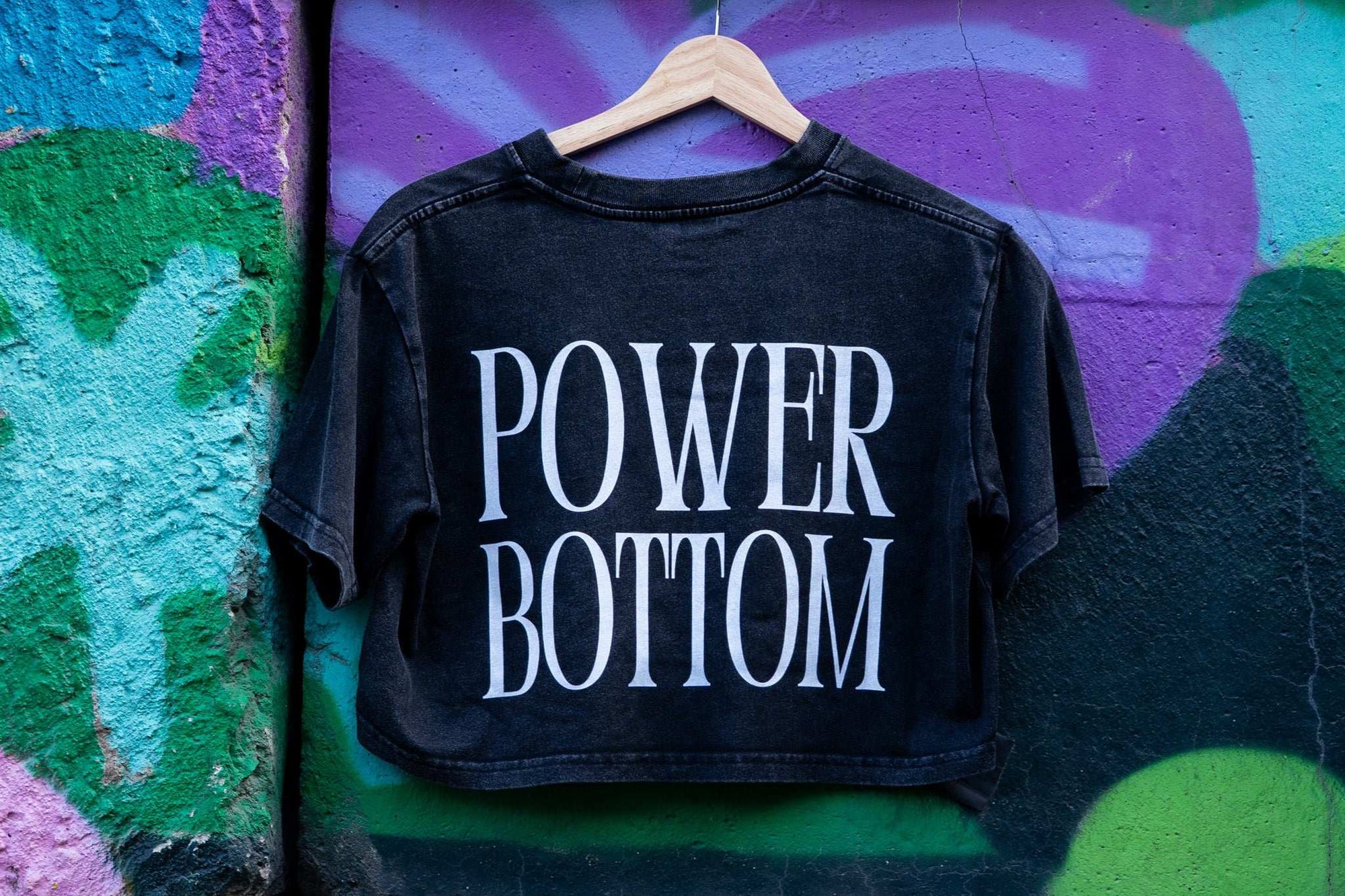 Power Bottom Gay Pride Cropped Tee Snow Washed Crop Top Snow Washed Crop Top