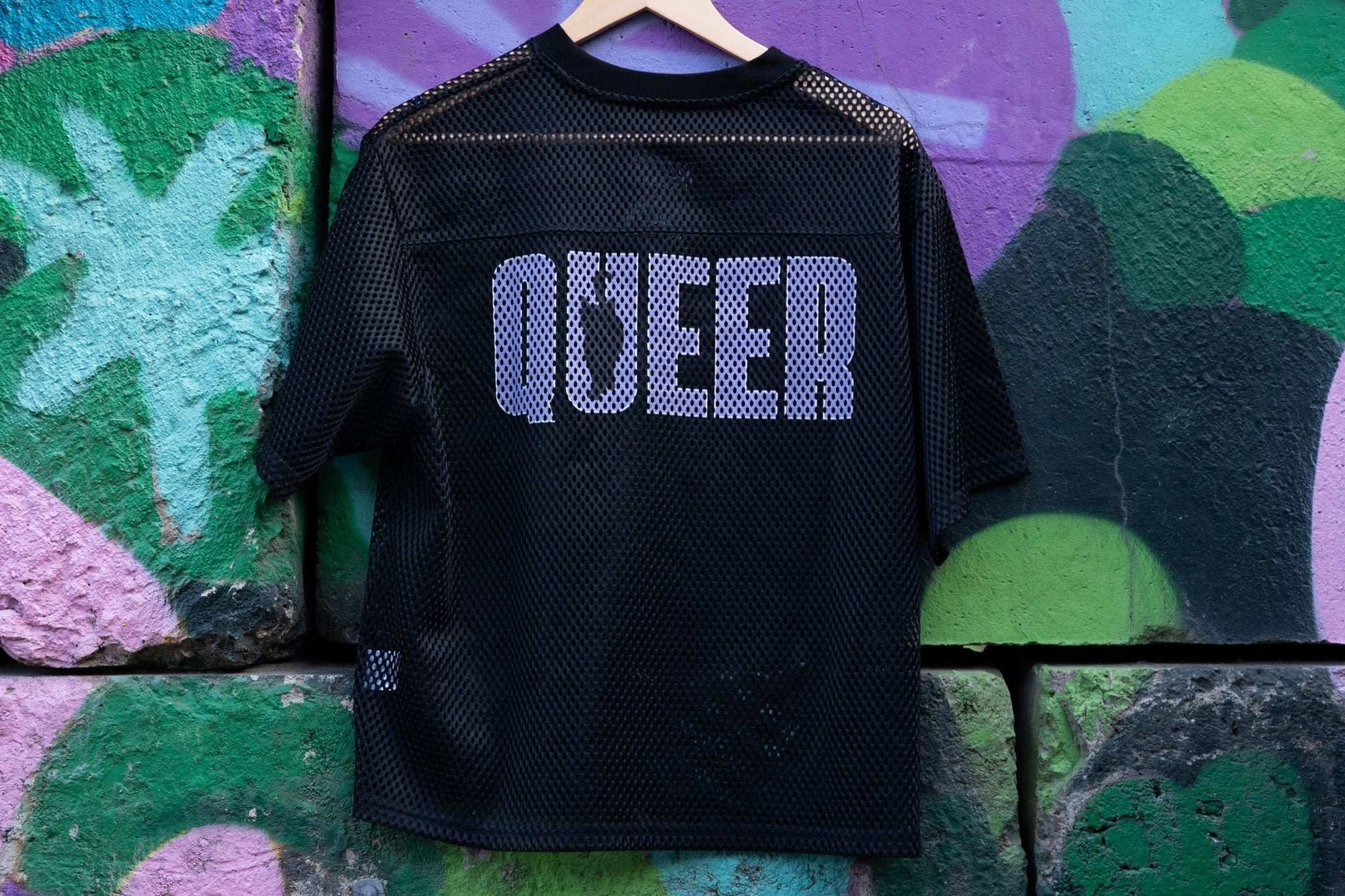 Queer Cat Club Queer Pride on Black Mesh Tee See-through Boxy Net T-shirt See-through Boxy Net T-Shirt