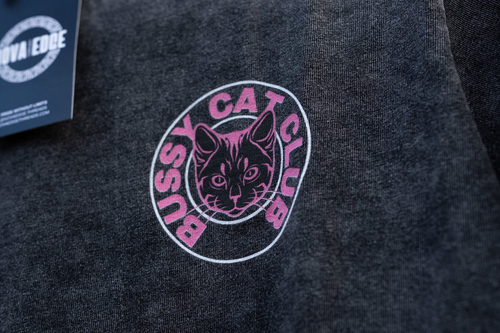 Bussy Cat Club Black and Pink Snow Washed Crop Top