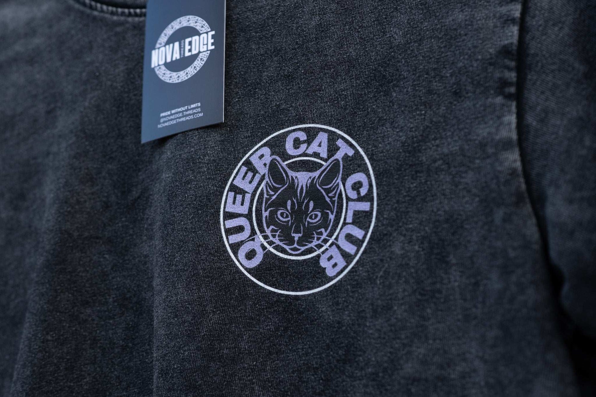 Queer Cat Club Queer Pride Lavender Text on Snow Washed Crop Top Snow Washed Crop Top