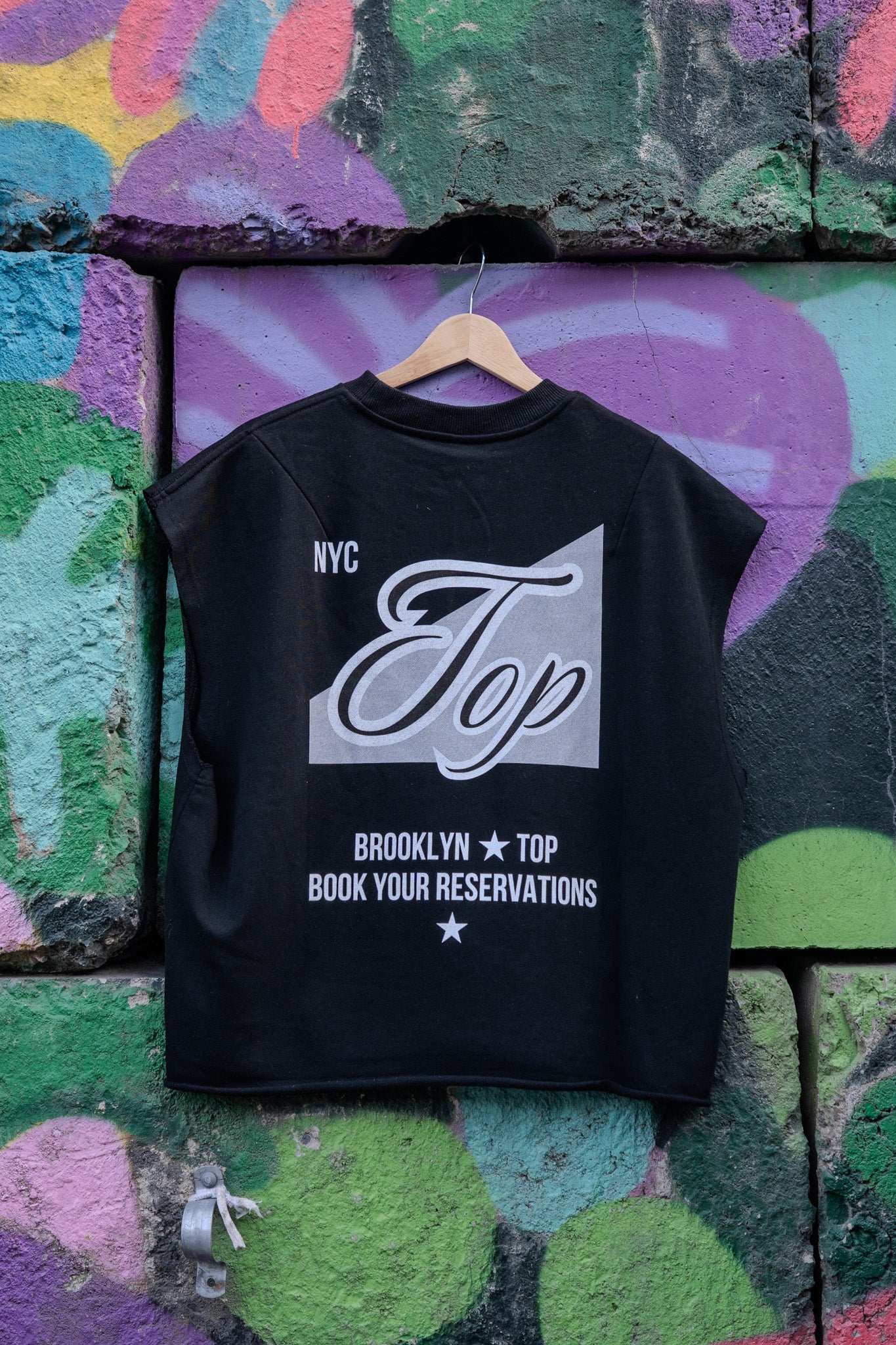 NYC Top Brooklyn Gay Pride Trans Pride on back of Black French Terry Boxy Tank Top French Terry Boxy Tank Top