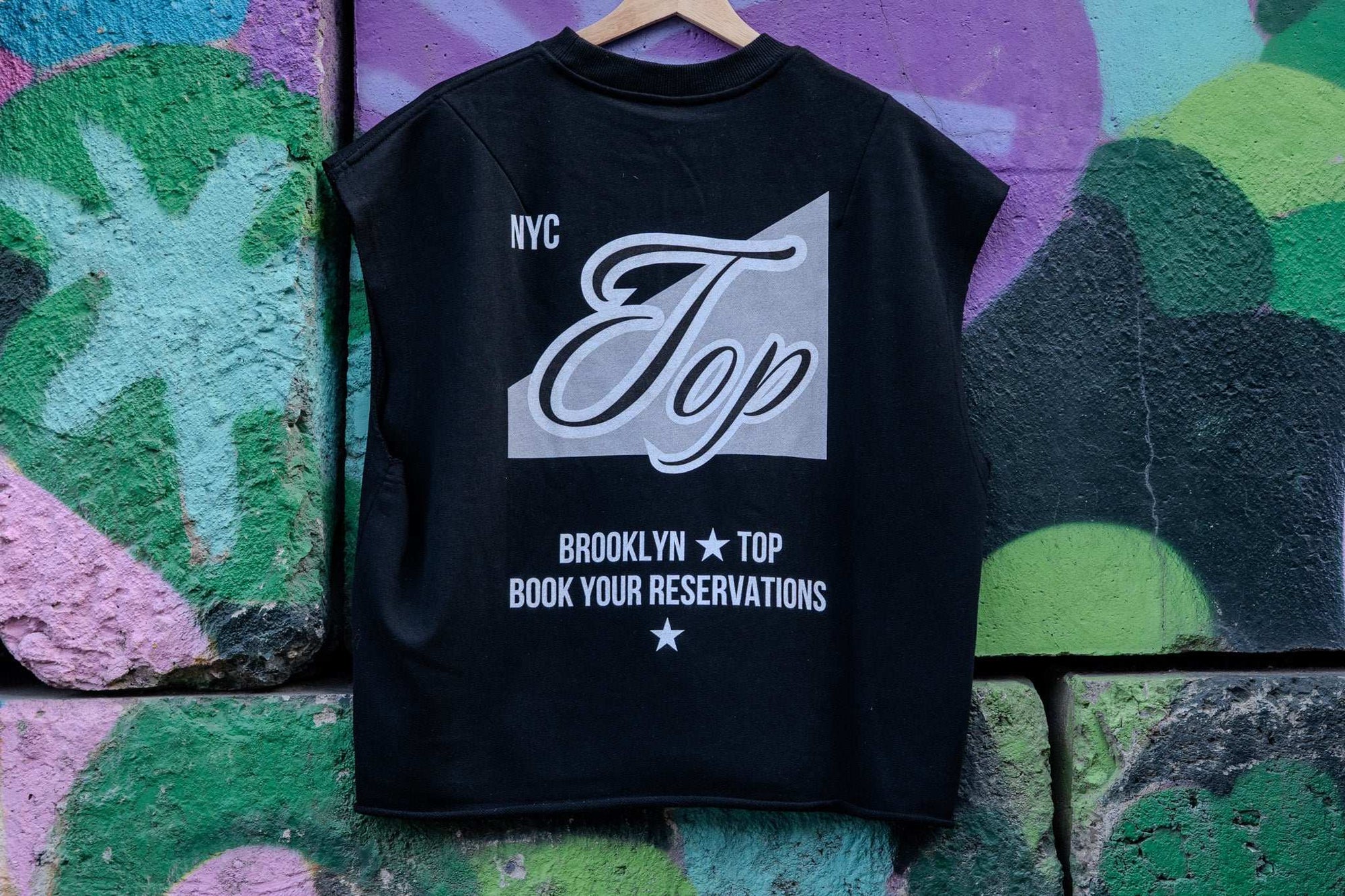 NYC Top Brooklyn Gay Pride Trans Pride on back of Black French Terry Boxy Tank Top French Terry Boxy Tank Top