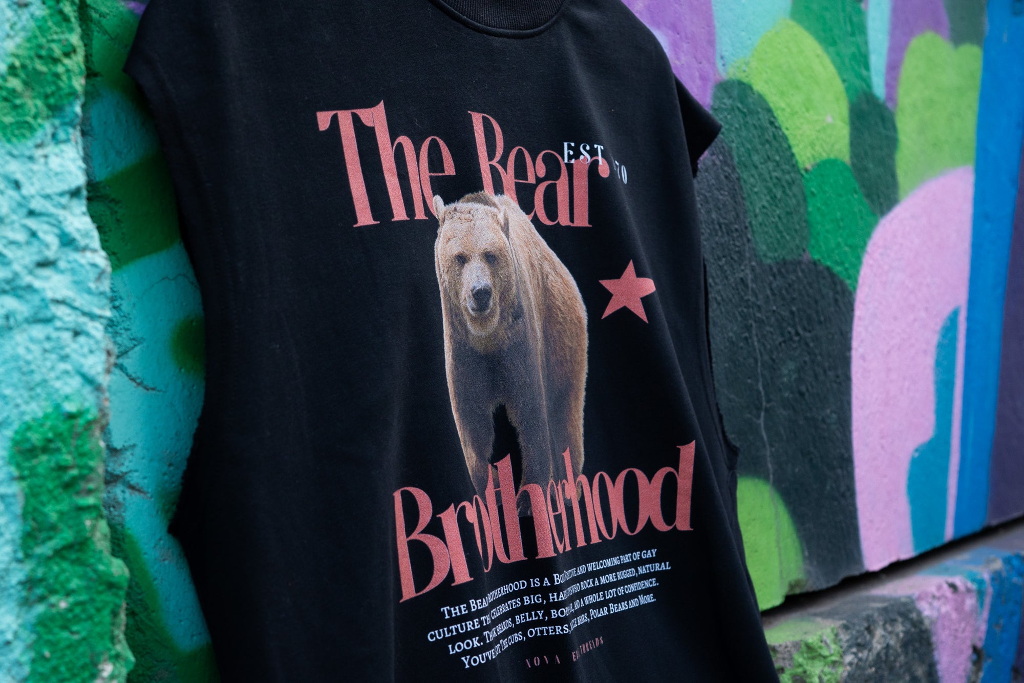 The Bear Brotherhood Graphic Gay Pride Vintage Style on Front of Black French Terry Boxy Tank Top French Terry Boxy Tank Top