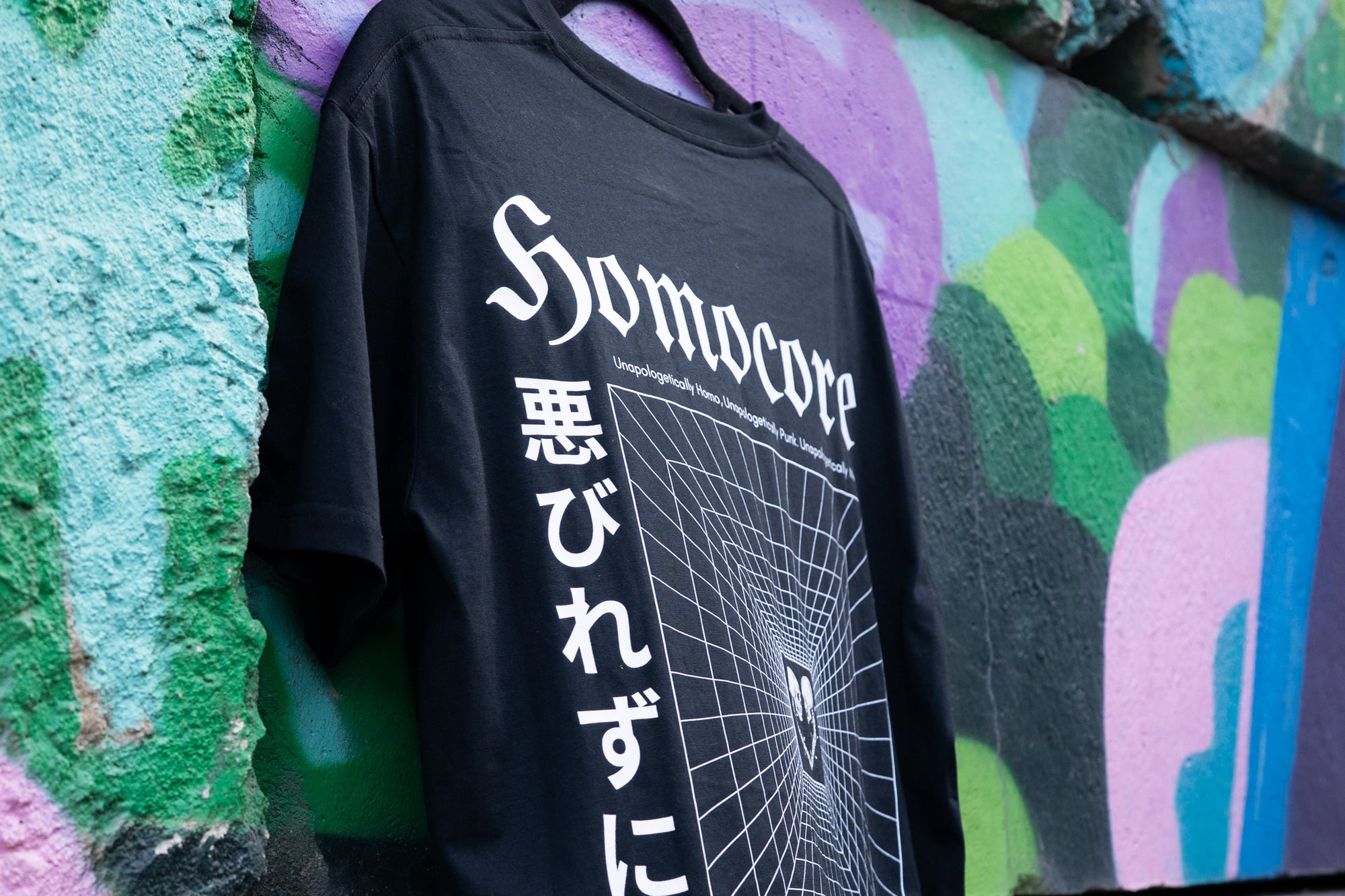 Unapologetically Homocore Graphic Tee Japanese Streetwear Inspired Black Oversize Deep Drop Shoulder Tee Oversize Deep Drop Shoulder Tee - 190 GSM