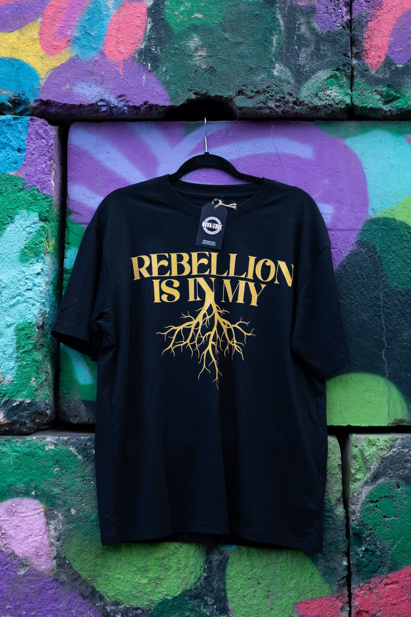 Rebellion is in my Roots Pride T-Shirt Protest Streetwear Black Oversize Deep Drop Shoulder Tee Oversize Deep Drop Shoulder Tee - 190 GSM