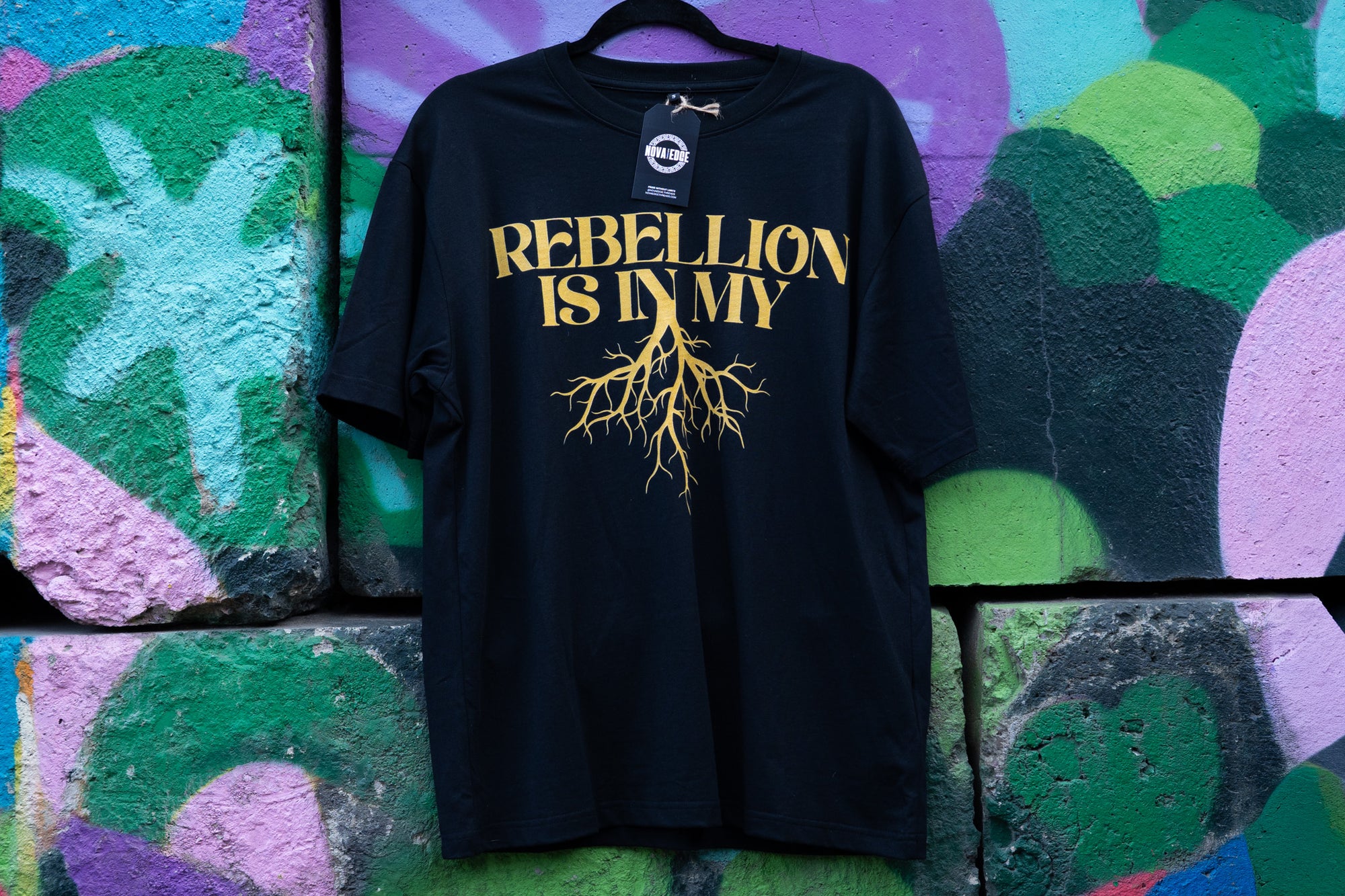Rebellion is in my Roots Pride T-Shirt Protest Streetwear Black Oversize Deep Drop Shoulder Tee Oversize Deep Drop Shoulder Tee - 190 GSM
