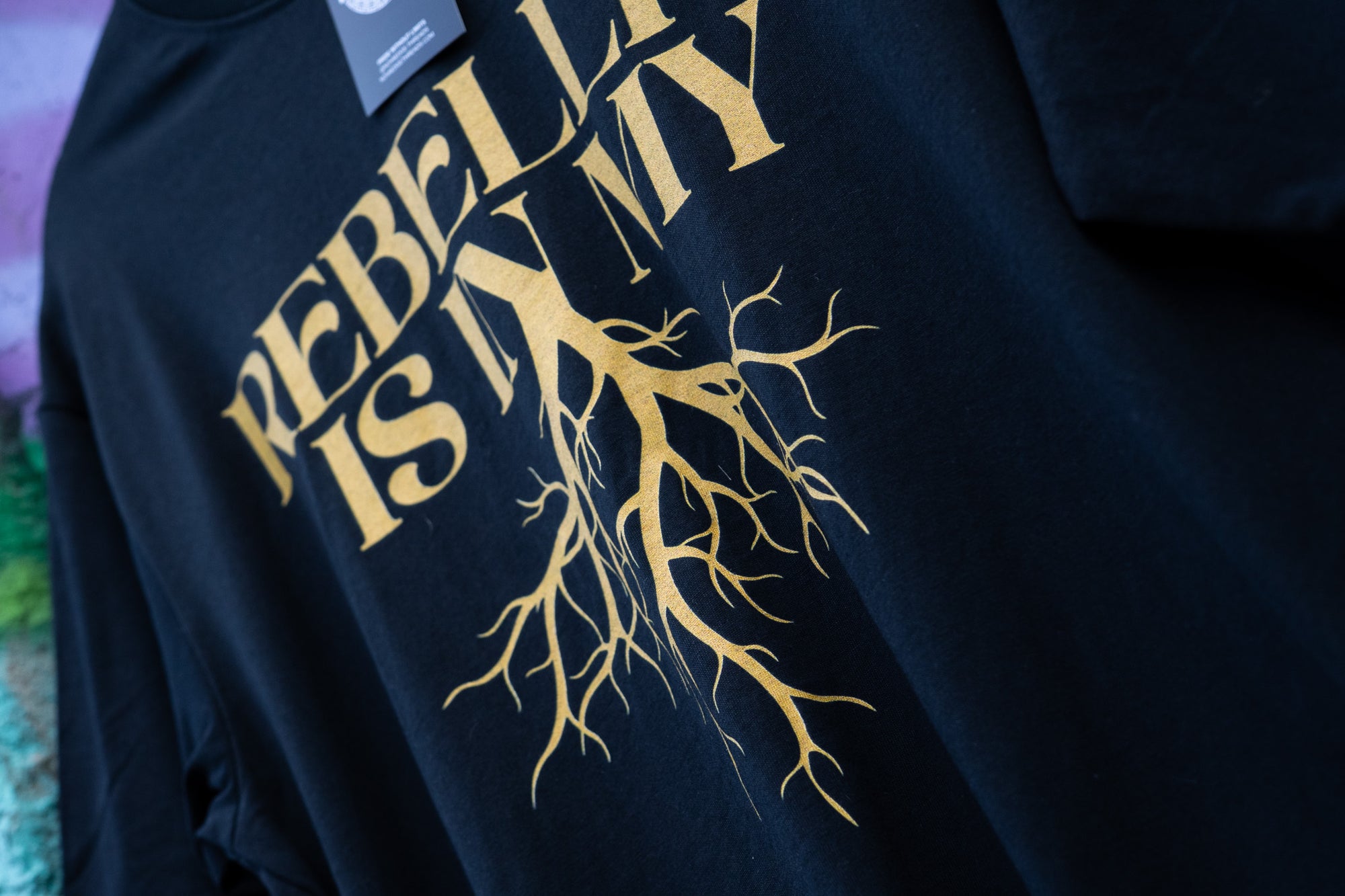 Rebellion is in my Roots Pride T-Shirt Protest Streetwear Black Oversize Deep Drop Shoulder Tee Oversize Deep Drop Shoulder Tee - 190 GSM
