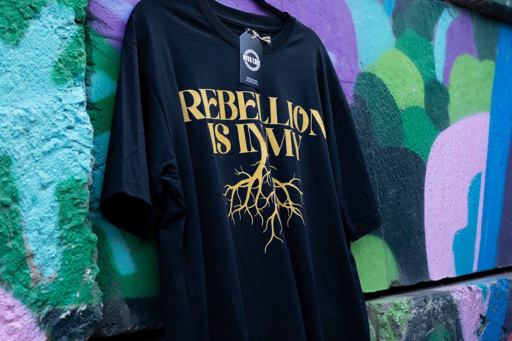 Rebellion is in my Roots Pride T-Shirt Protest Streetwear Black Oversize Deep Drop Shoulder Tee Oversize Deep Drop Shoulder Tee - 190 GSM