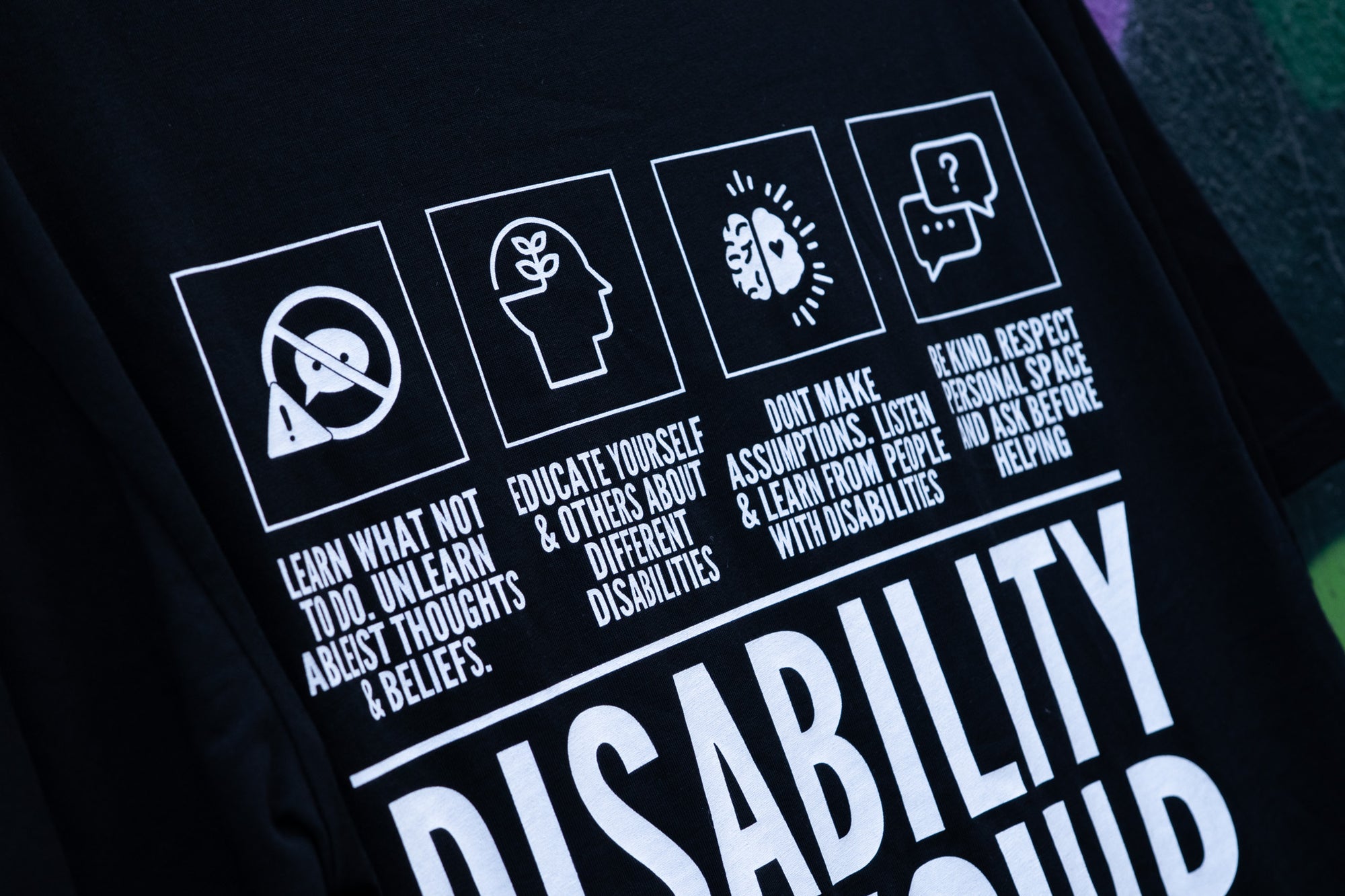 Disability Allyship Graphic Tee on back of Black Oversize Deep Drop Shoulder Tee Oversize Deep Drop Shoulder Tee - 190 GSM
