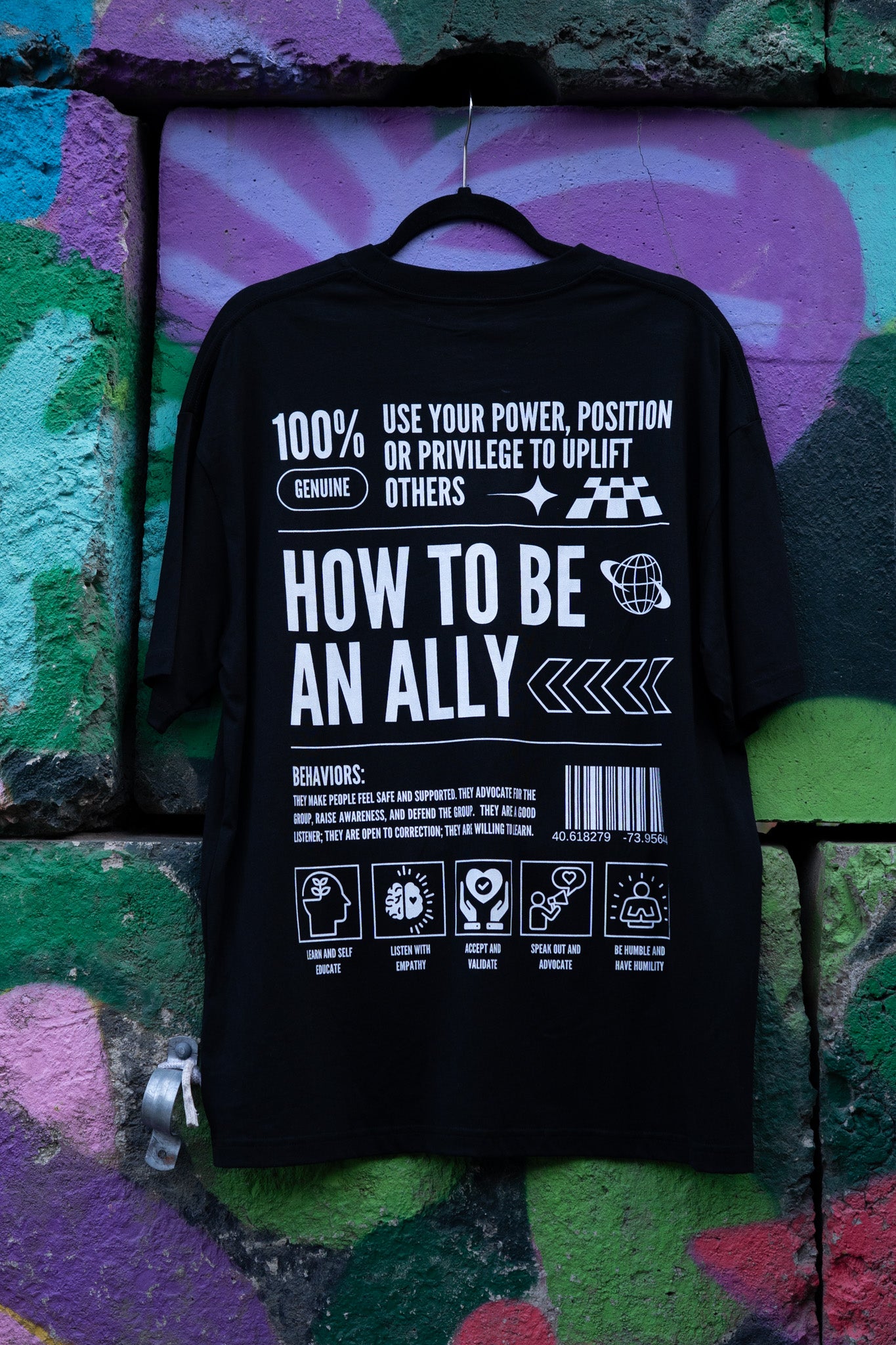 How to be an Ally Graphic Tee Streetwear Style LGBTQIA+ Ally Black Oversize Deep Drop Shoulder Tee Oversize Deep Drop Shoulder Tee - 190 GSM