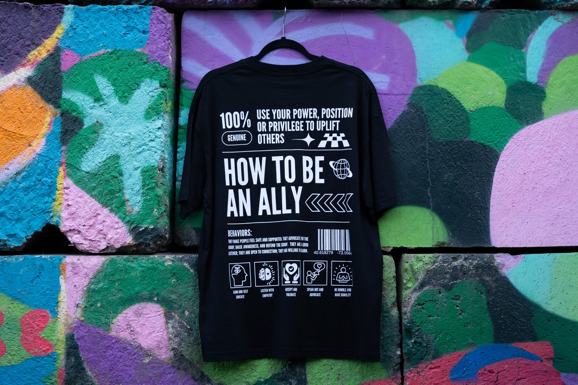 How to be an Ally Graphic Tee Streetwear Style LGBTQIA+ Ally Black Oversize Deep Drop Shoulder Tee Oversize Deep Drop Shoulder Tee - 190 GSM