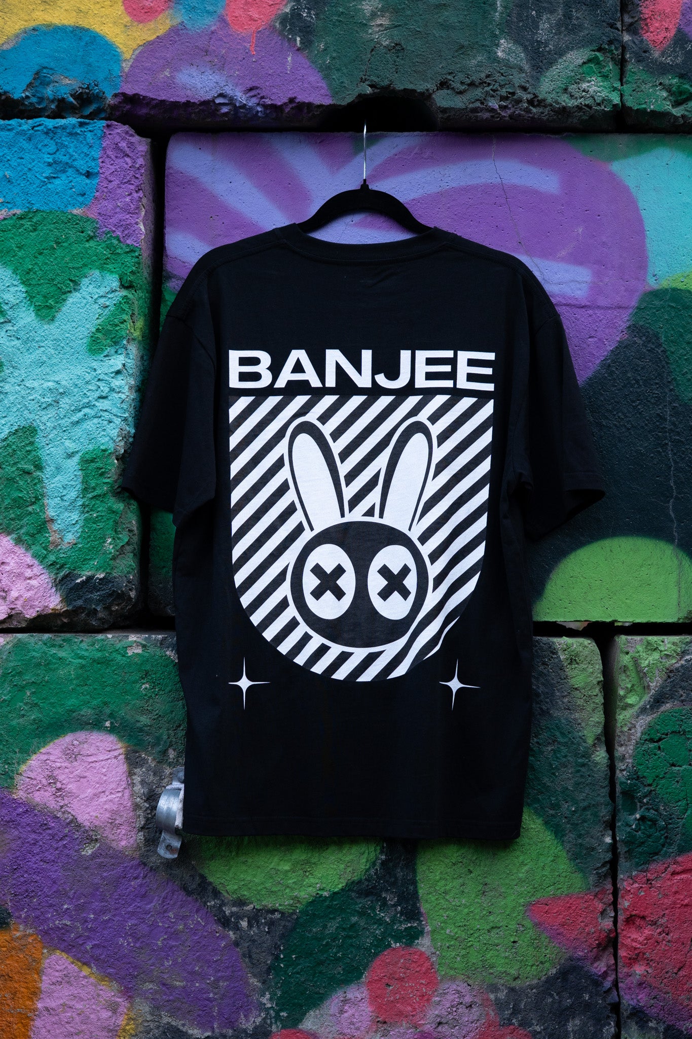 Banjee T-shirt Mad Rabbit Style Hip Hop Street Swagger on back of Black Oversize Deep Drop Shoulder Tee Oversize Deep Drop Shoulder Tee - 190 GSM
