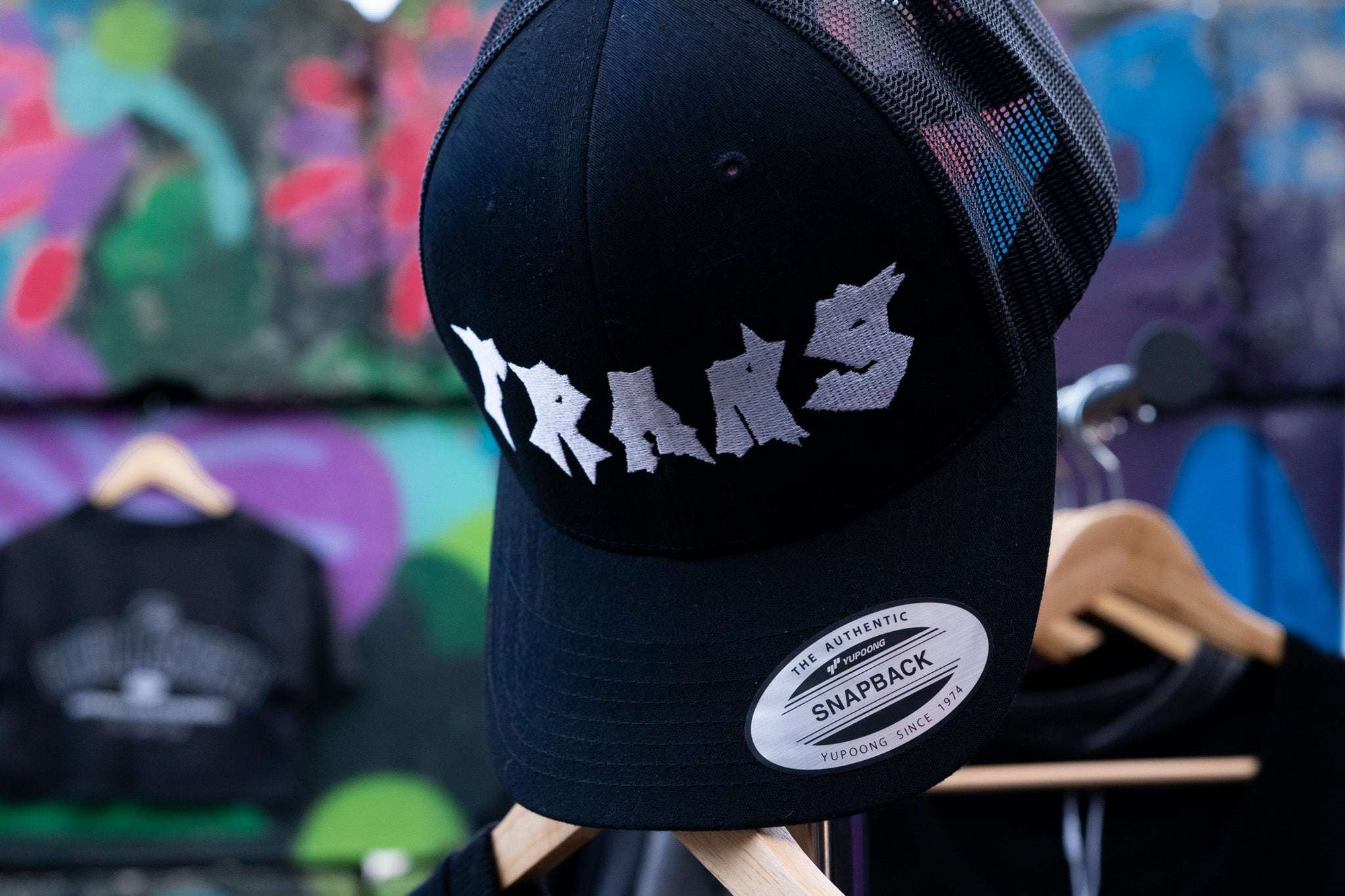 Trans Pride Punk Lettering Embroidered on Black Retro Trucker Cap Retro Trucker Hat