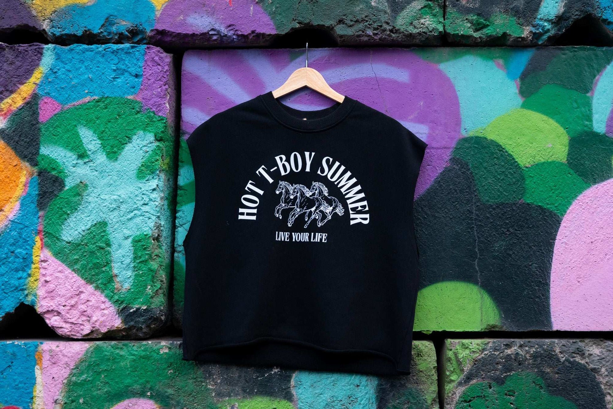 Hot T-Boy Summer Trans Pride on front of Black French Terry Boxy Tank Top French Terry Boxy Tank Top