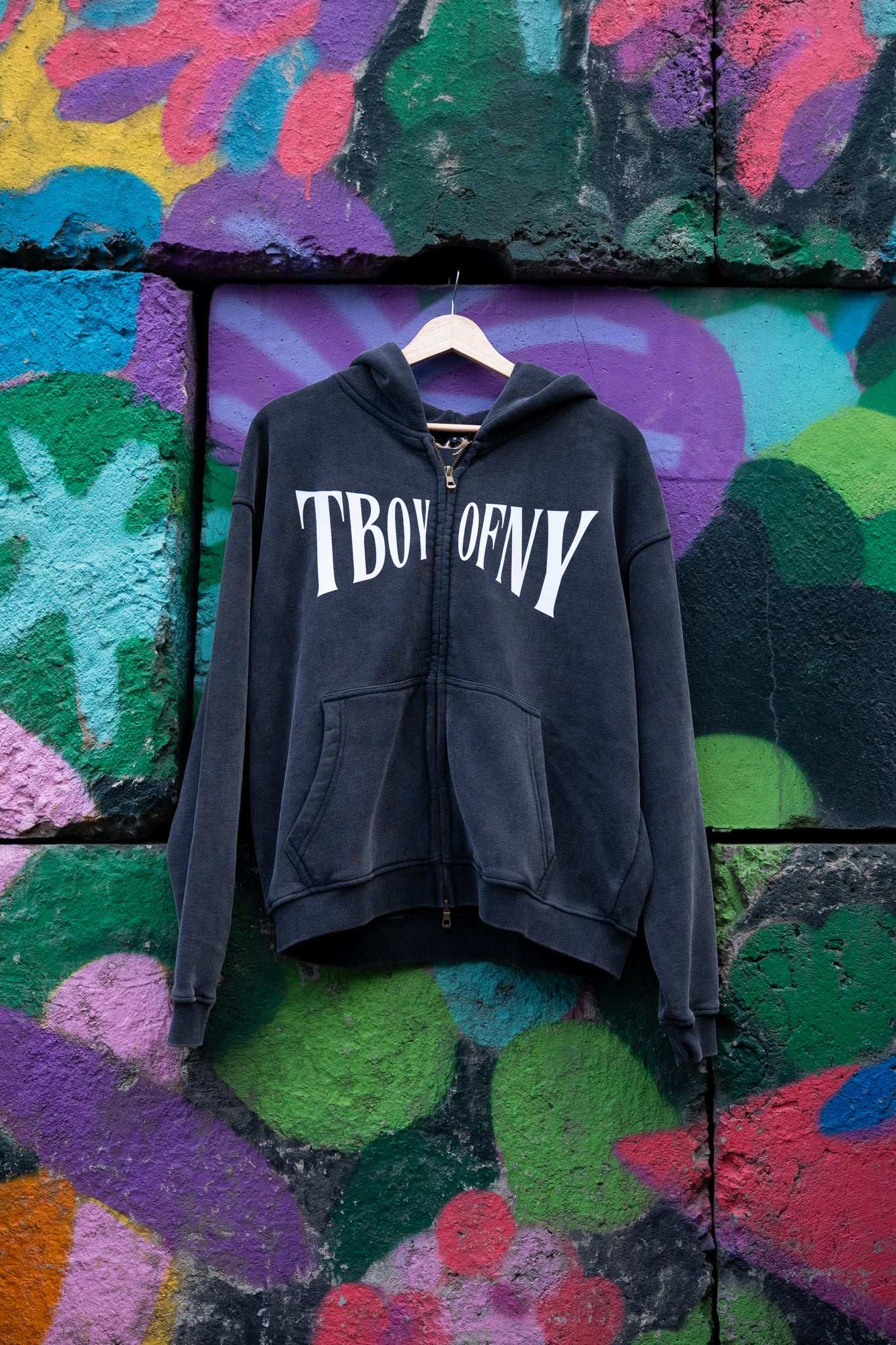 T Boy of NY Sweatshirt Boxing Aesthetic front of Zip-Through Boxy Fleece Hoodie Zip-Through Boxy Hoodie