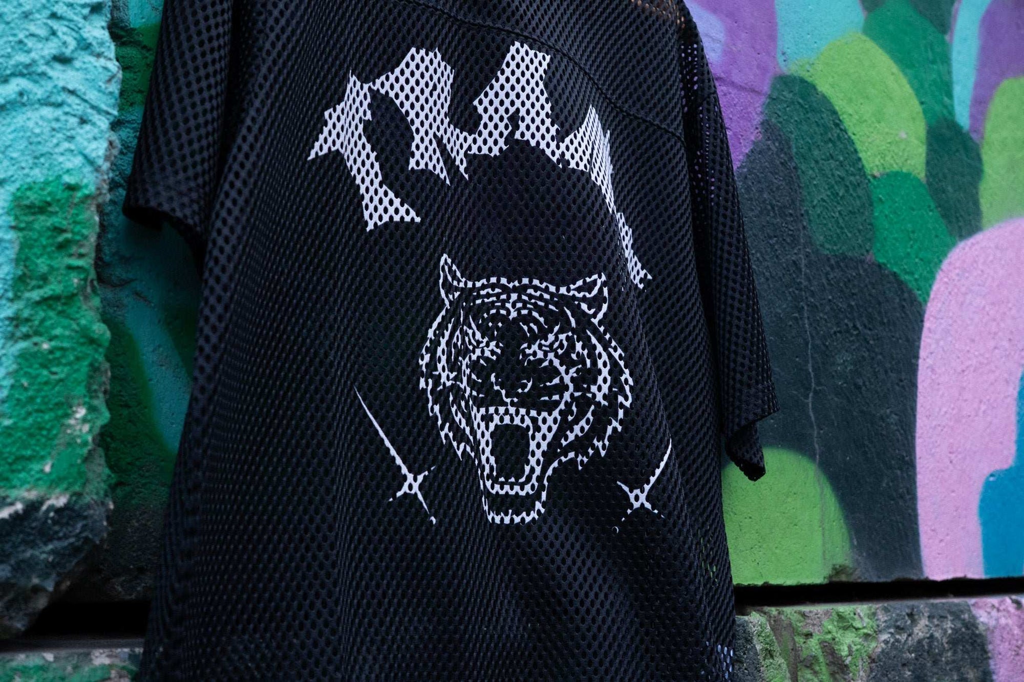 Trans Pride Tattoo Inspired Design on front of Black See-through Boxy Net T-shirt See-through Boxy Net T-Shirt