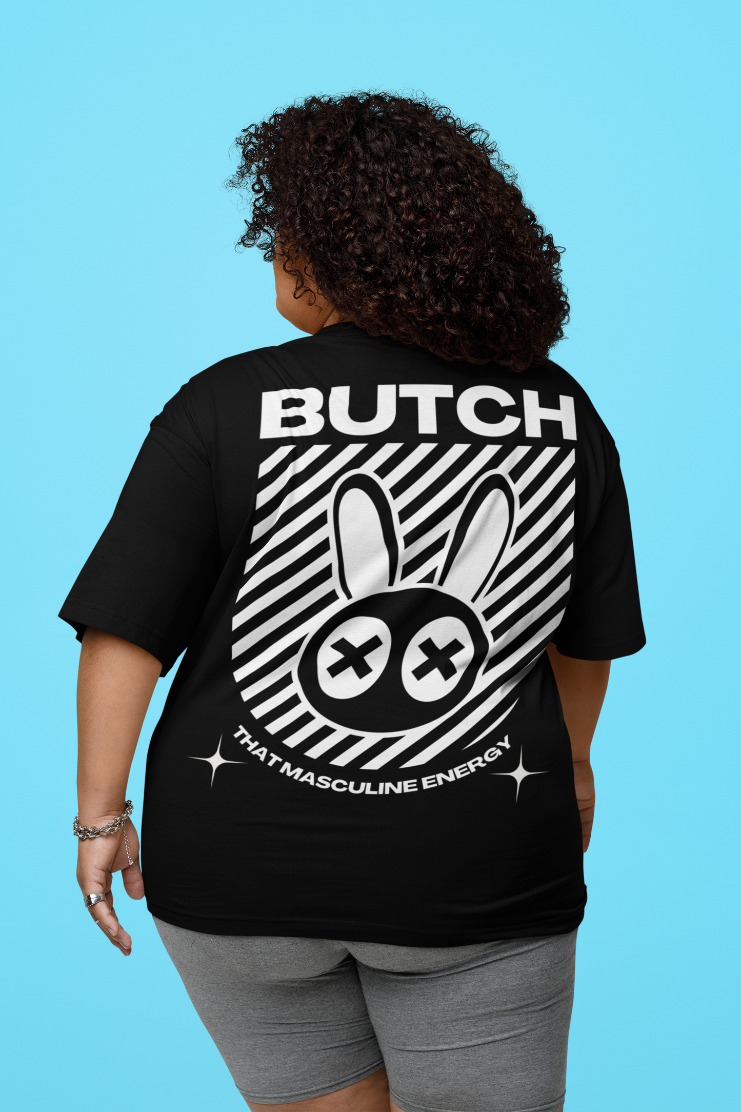 Butch Graphic Tee That Masculine Energy Pride Gear on Black Oversize Deep Drop Shoulder Tee - 190 GSM