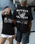 Butch Queen Graphic Tee Intersectional Pride Streetwear Style on Black Acid Wash Oversize T-Shirt - 250 GSM